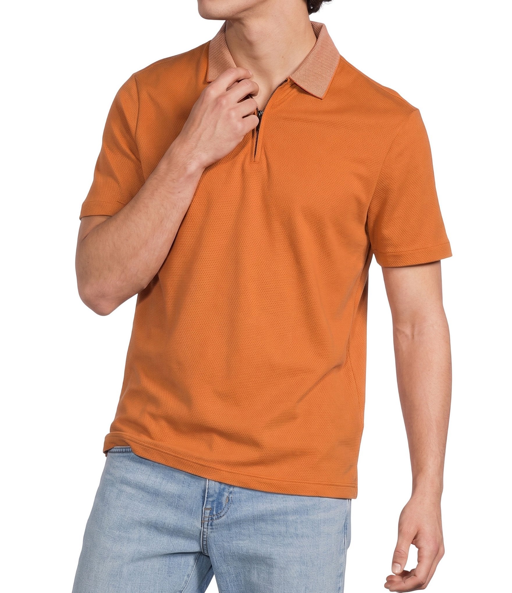 Murano Liquid Luxury Slim Fit Quarter-Zip Solid Short Sleeve Polo Shirt