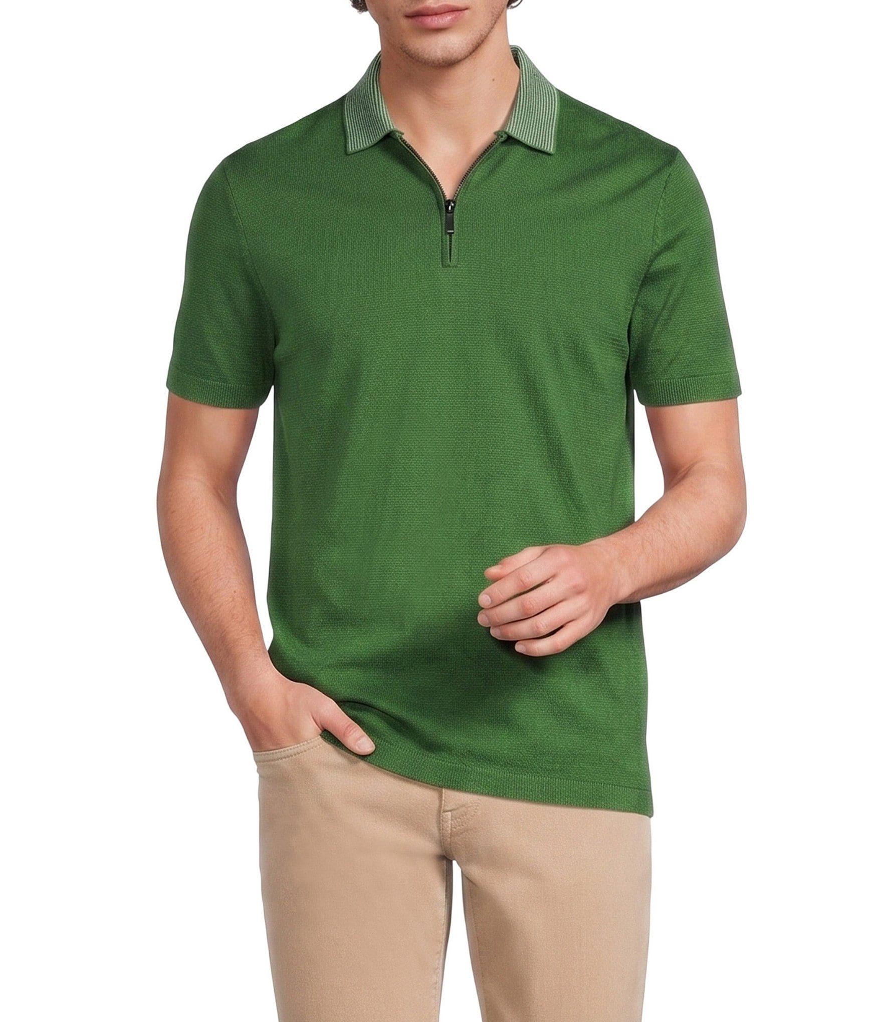 Murano Liquid Luxury Slim Fit Quarter-Zip Solid Short Sleeve Polo Shirt