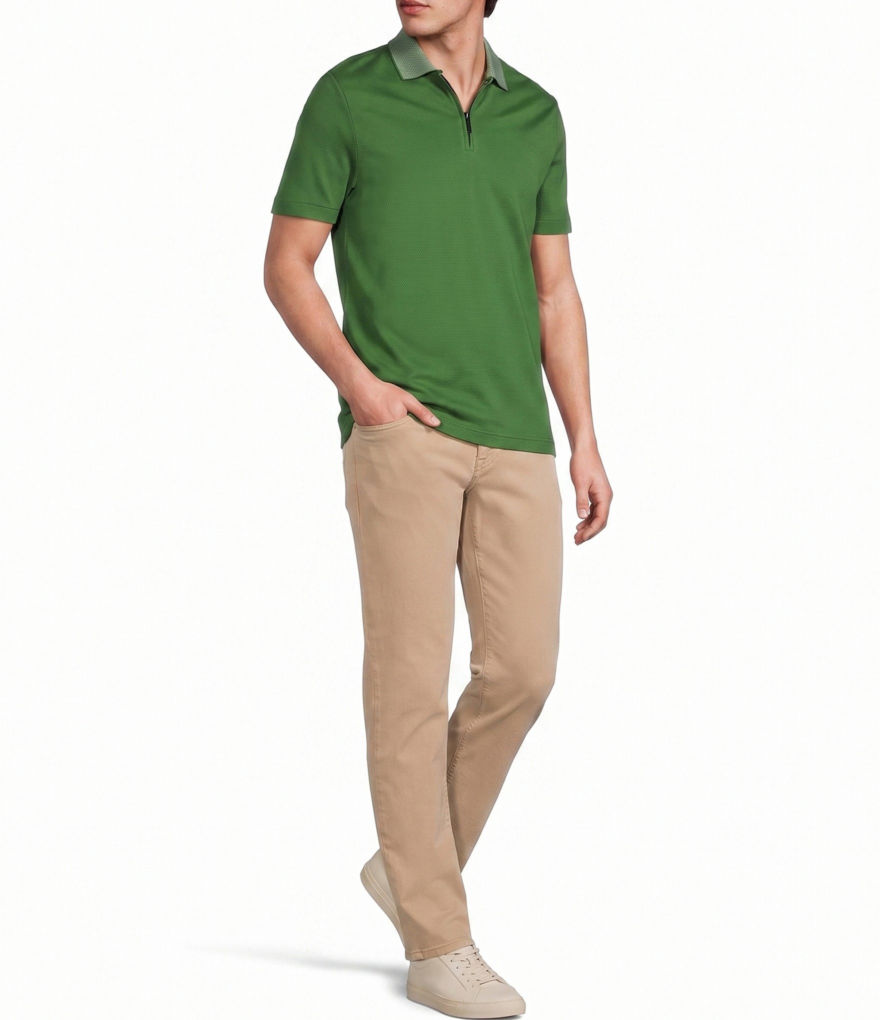 Murano Liquid Luxury Slim Fit Quarter-Zip Solid Short Sleeve Polo Shirt
