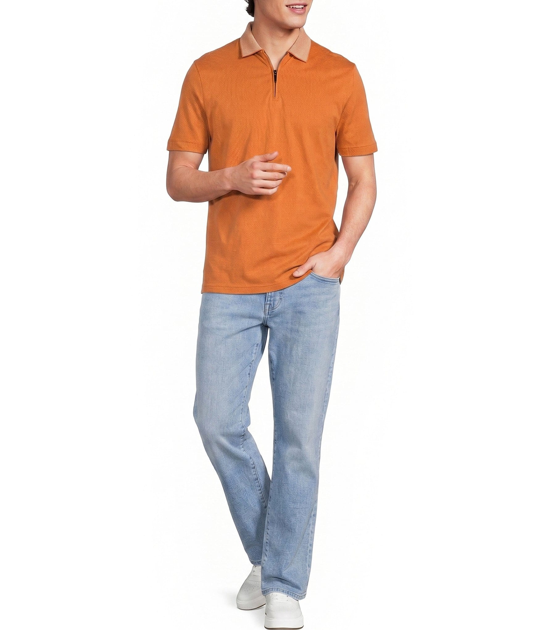 Murano Liquid Luxury Slim Fit Quarter-Zip Solid Short Sleeve Polo Shirt