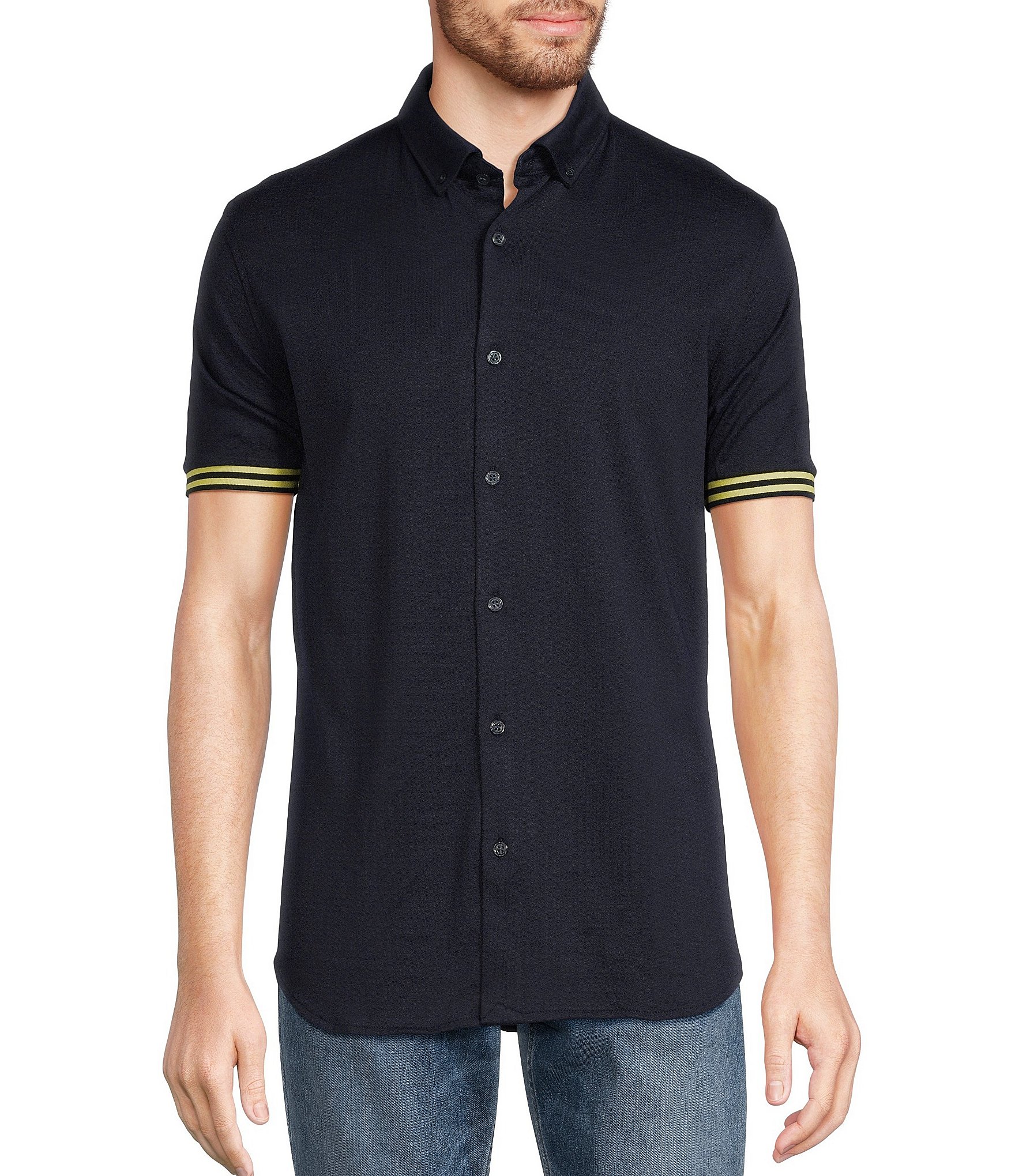 Murano Modern Maritime Collection Slim-Fit Jacquard Short-Sleeve Shirt