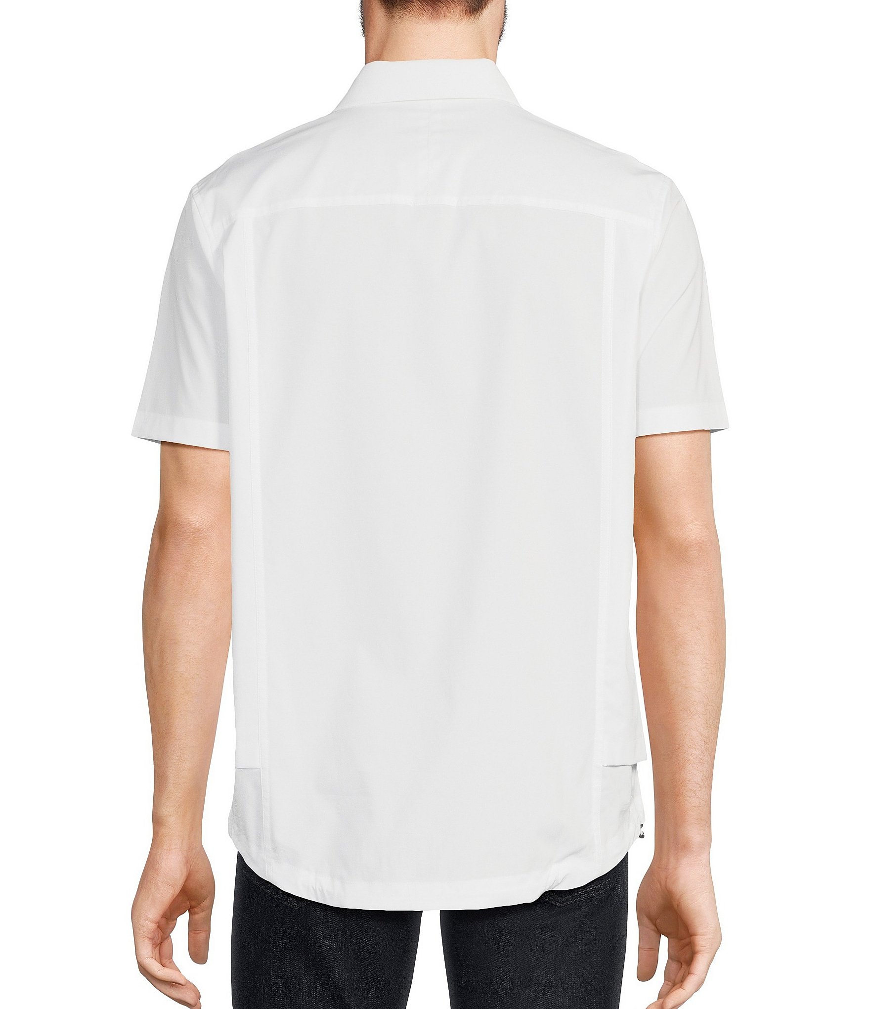 Murano Modern Maritime Collection Slim-Fit Pieced Solid Short Sleeve Woven Shirt