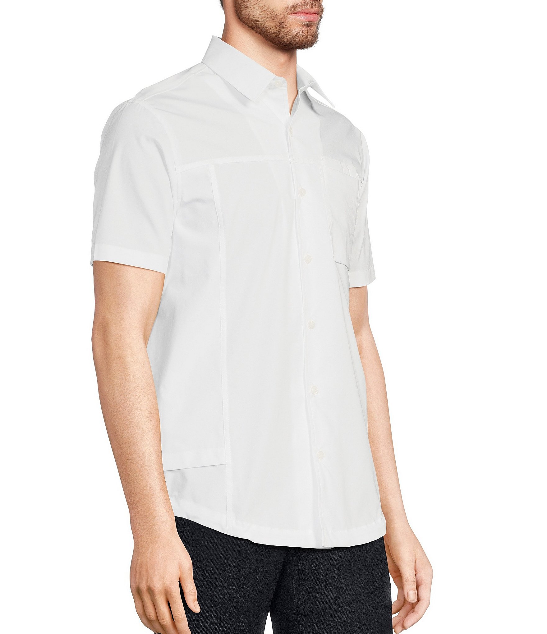 Murano Modern Maritime Collection Slim-Fit Pieced Solid Short Sleeve Woven Shirt