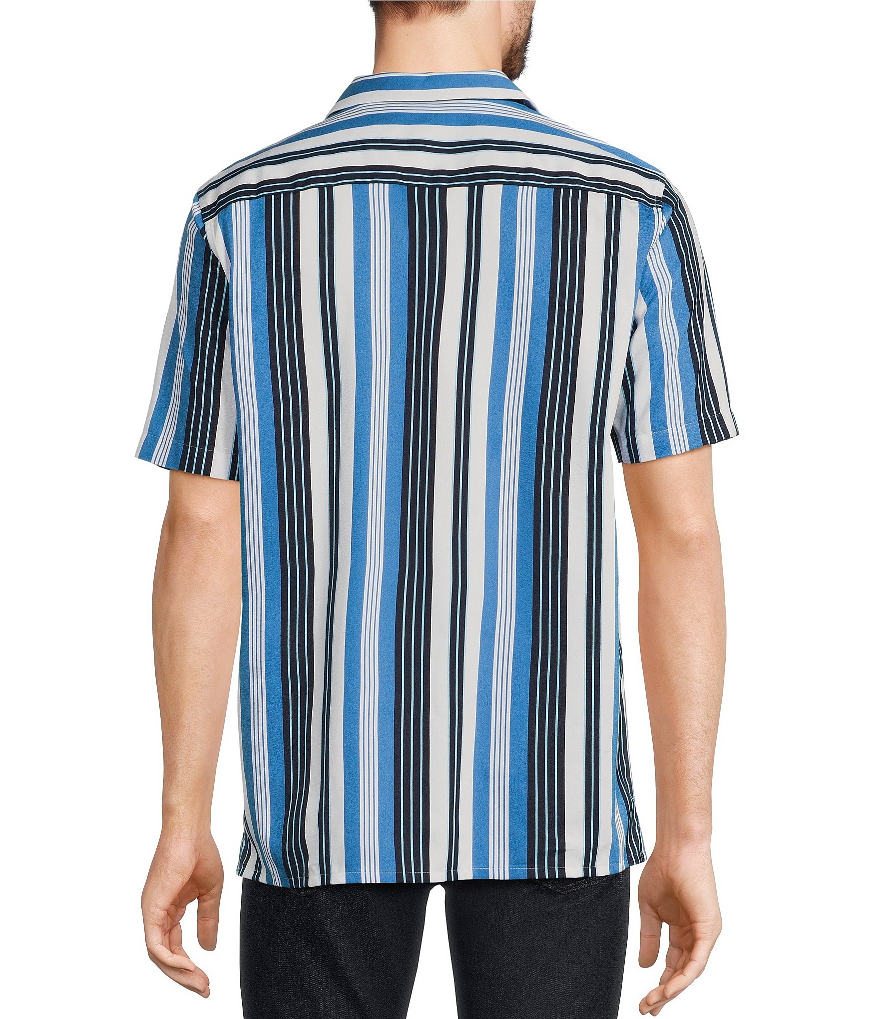 Murano Modern Maritime Collection Slim-Fit Stripe Camp Short Sleeve Woven Shirt