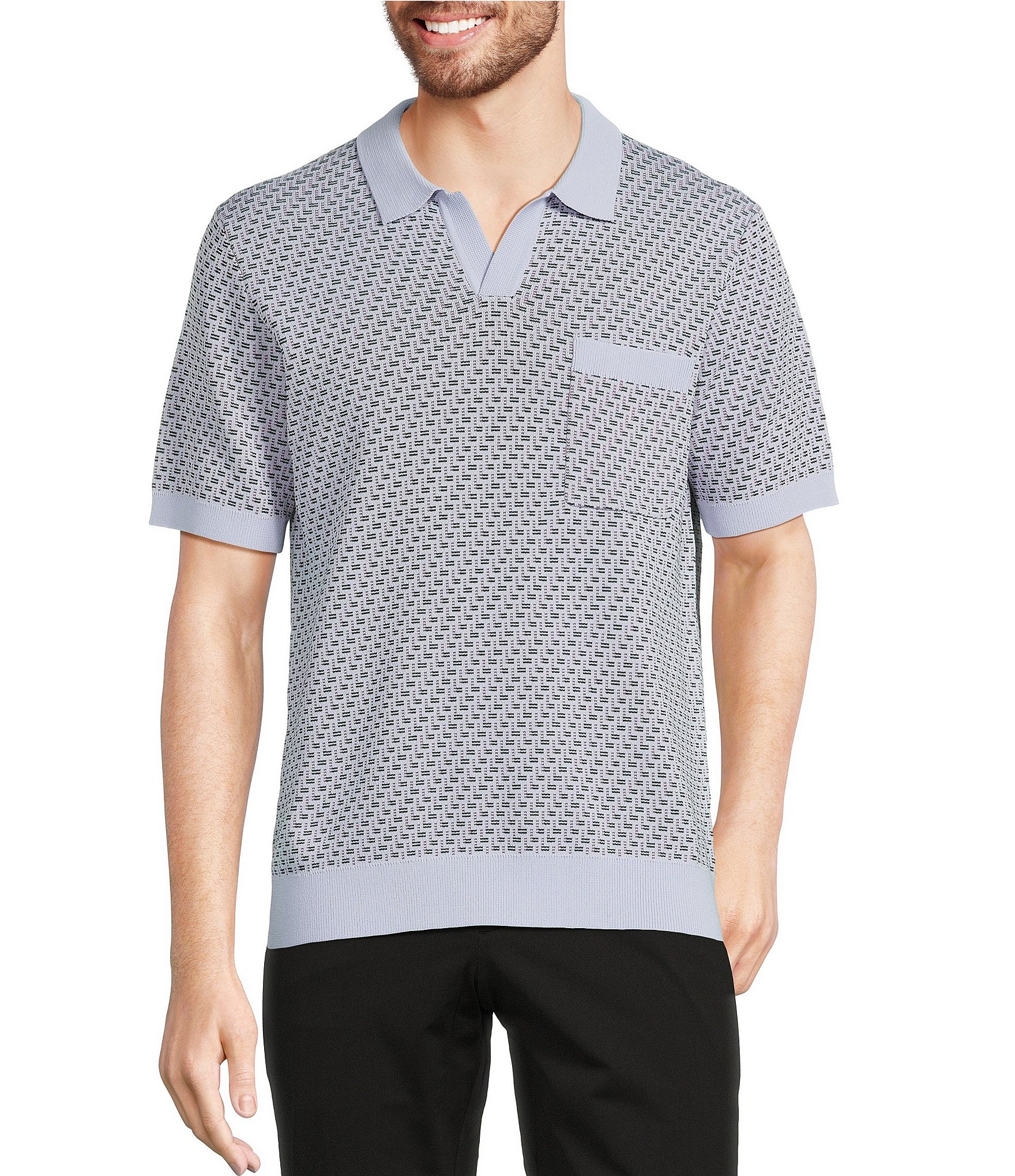 Murano Modern Performance Solid Johnny Collar Short Sleeve Knit Sweater