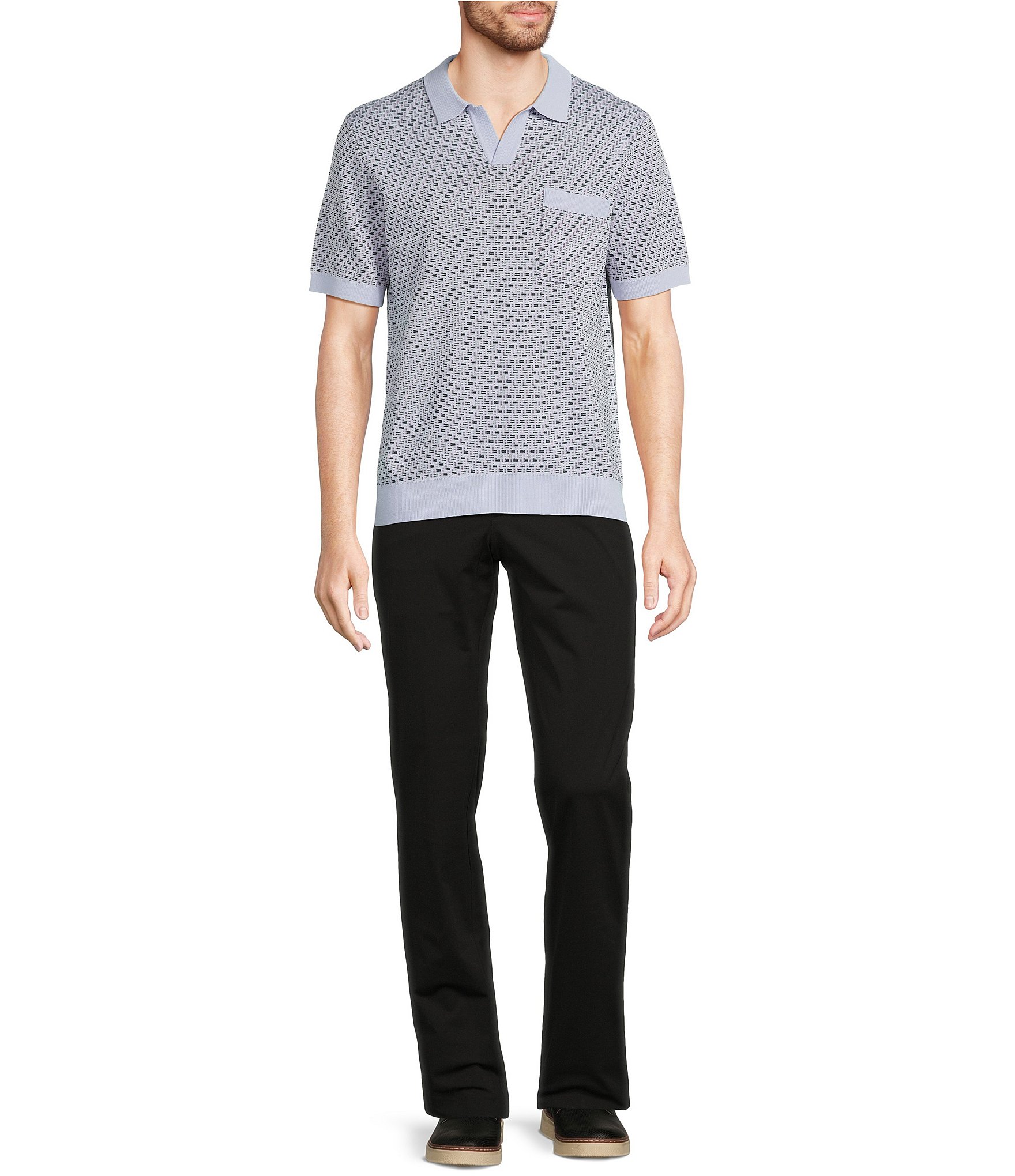 Murano Modern Performance Solid Johnny Collar Short Sleeve Knit Sweater