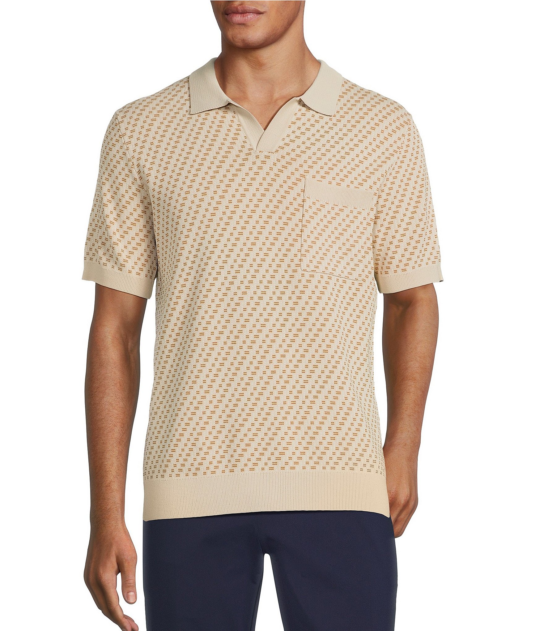 Murano Modern Performance Solid Johnny Collar Short Sleeve Knit Sweater