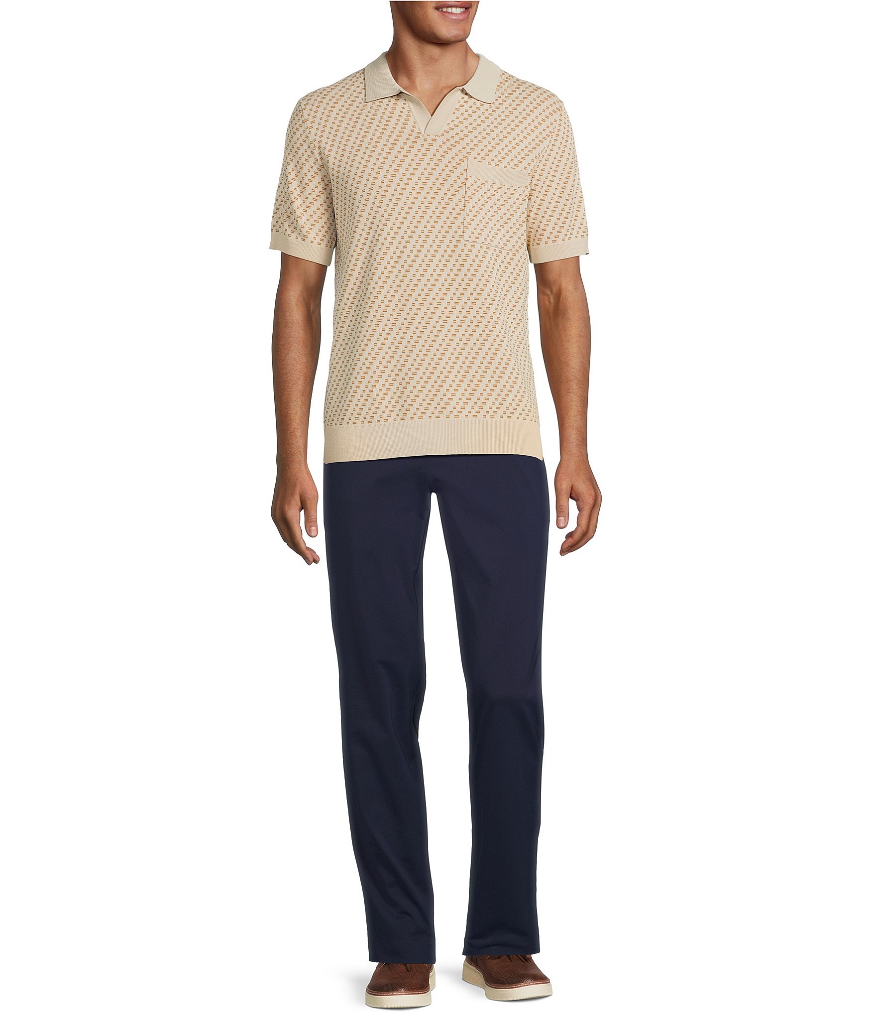Murano Modern Performance Solid Johnny Collar Short Sleeve Knit Sweater
