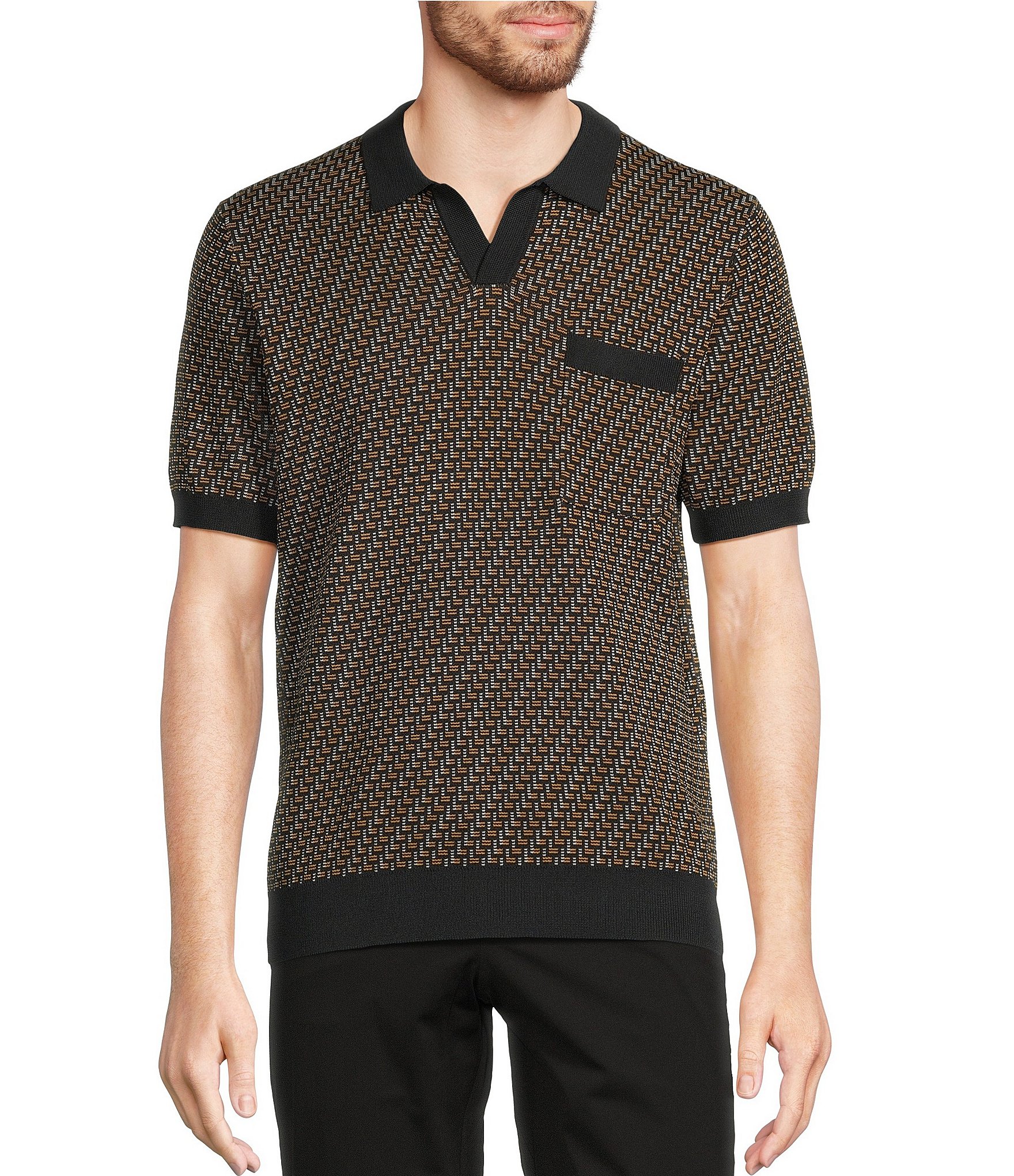 Murano Modern Performance Solid Johnny Collar Short Sleeve Knit Sweater