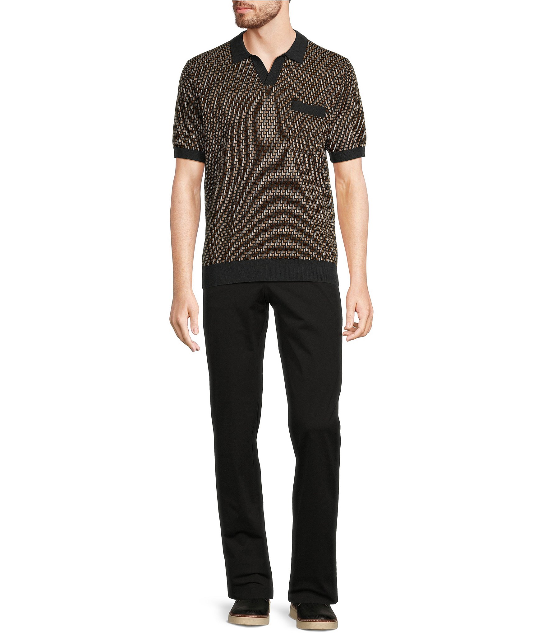 Murano Modern Performance Solid Johnny Collar Short Sleeve Knit Sweater
