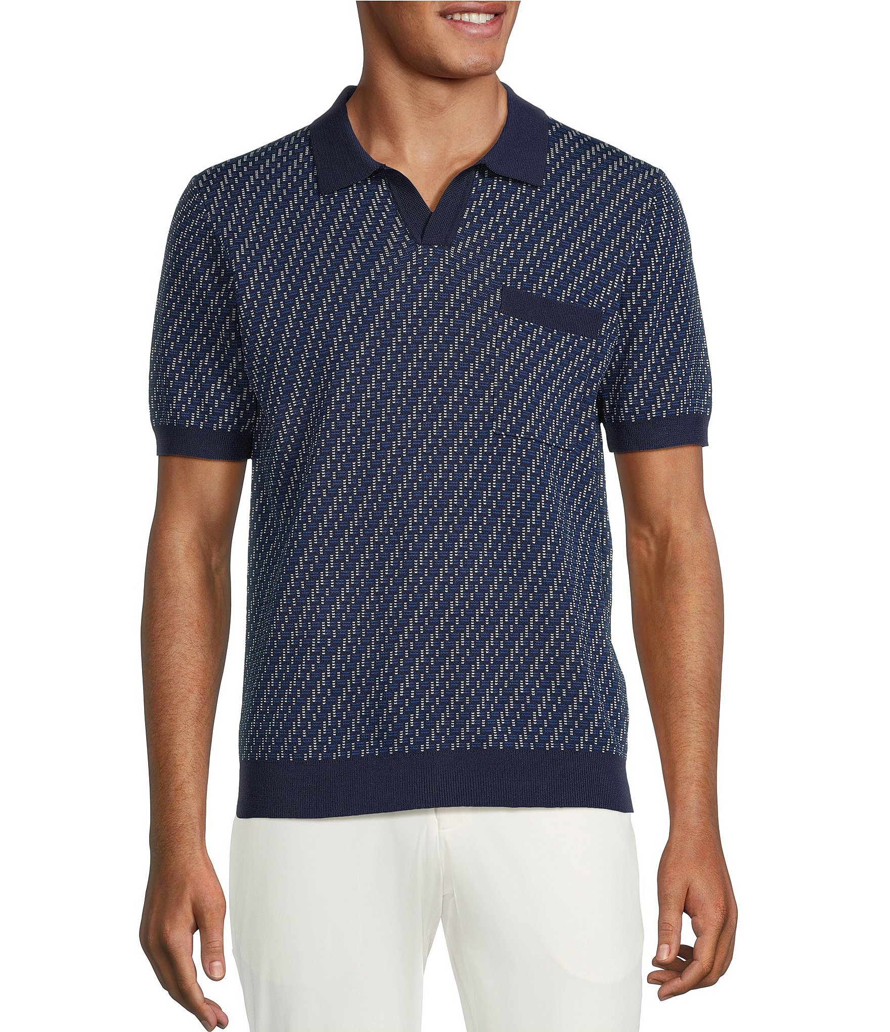 Murano Modern Performance Solid Johnny Collar Short Sleeve Knit Sweater