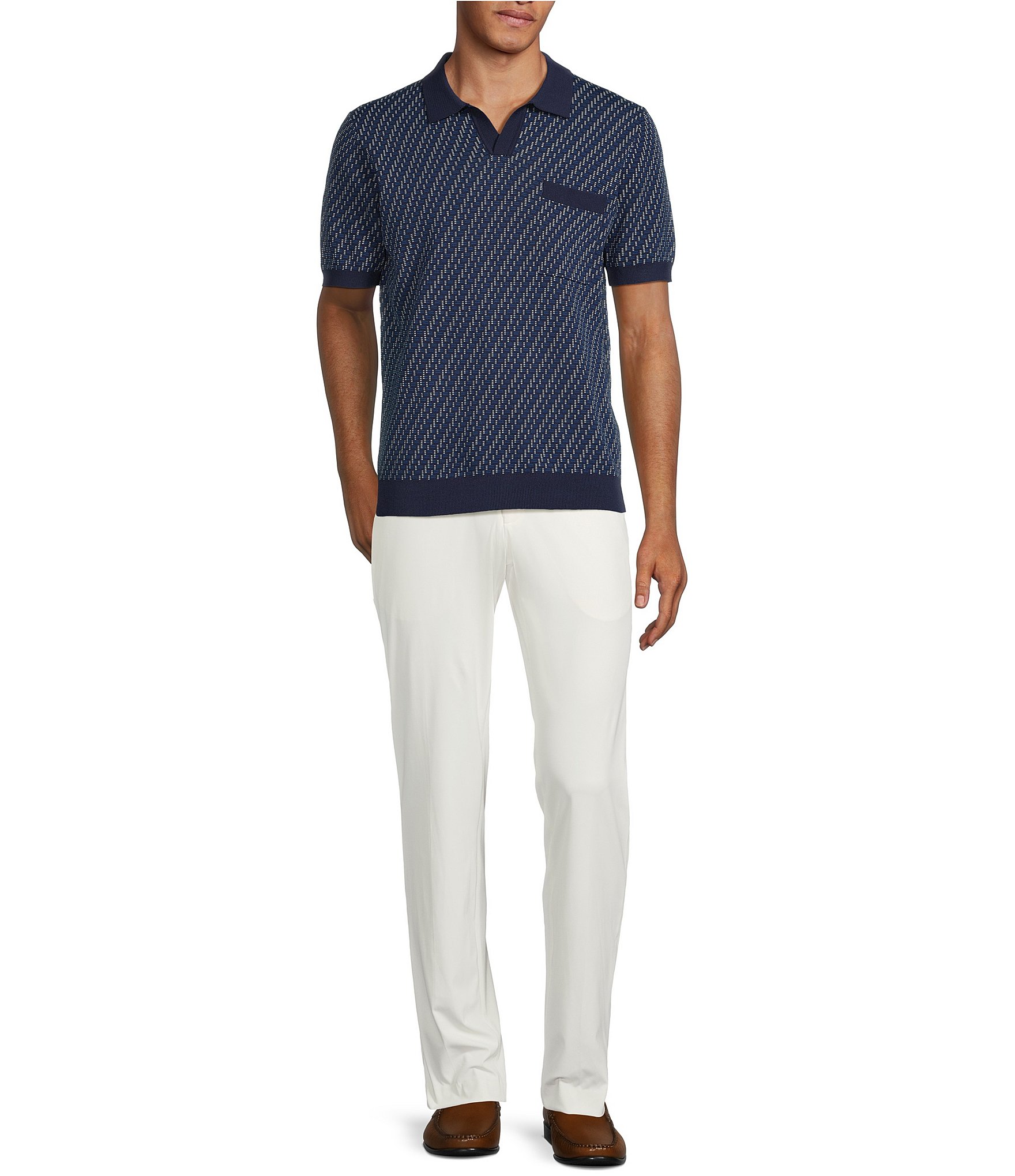 Murano Modern Performance Solid Johnny Collar Short Sleeve Knit Sweater