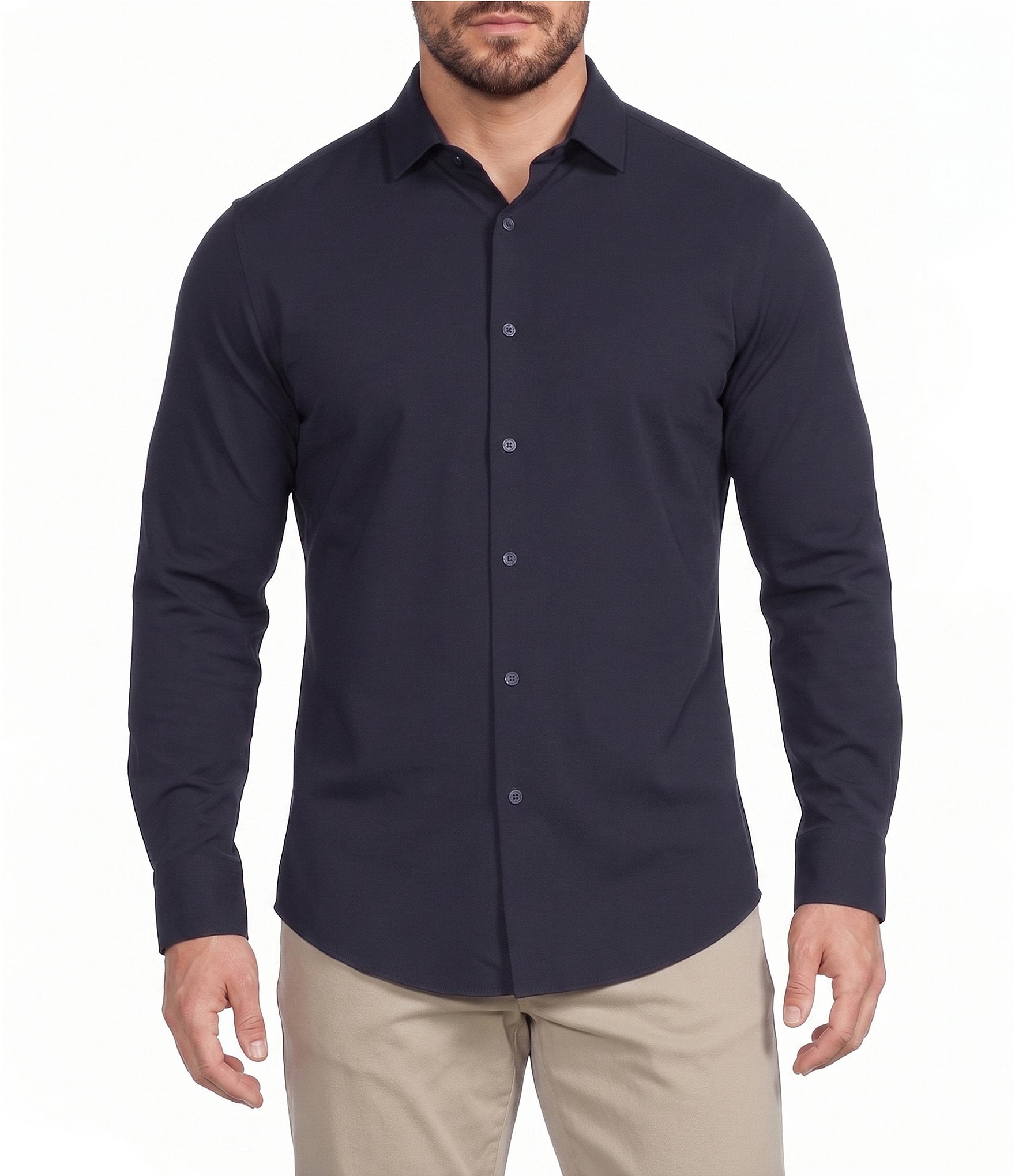 Murano Performance Athletic Fit Solid Stretch Long Sleeve Woven Shirt