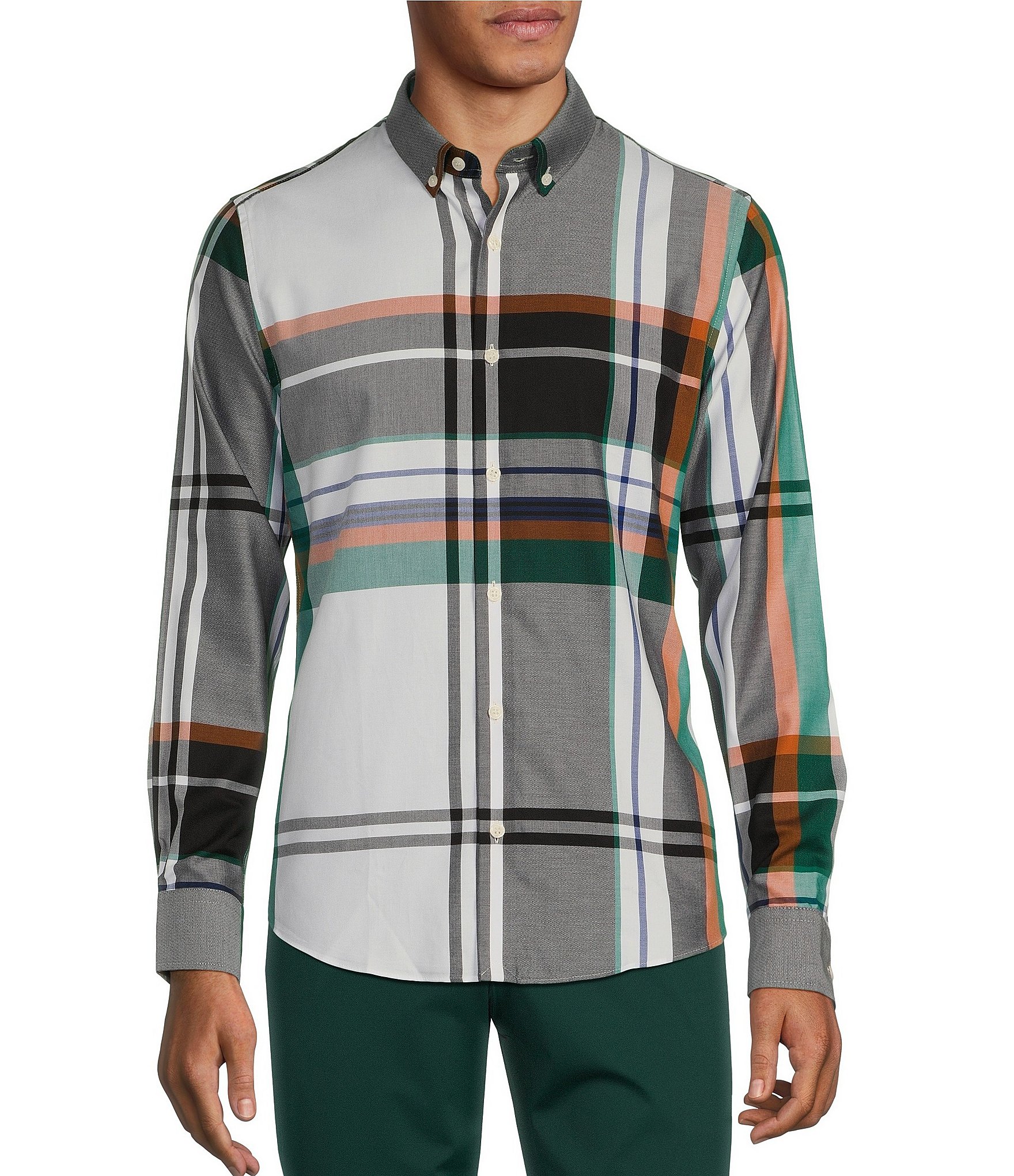 Murano Prehistoric Prep Collection Big & Tall Slim Fit Plaid Long Sleeve Woven Shirt