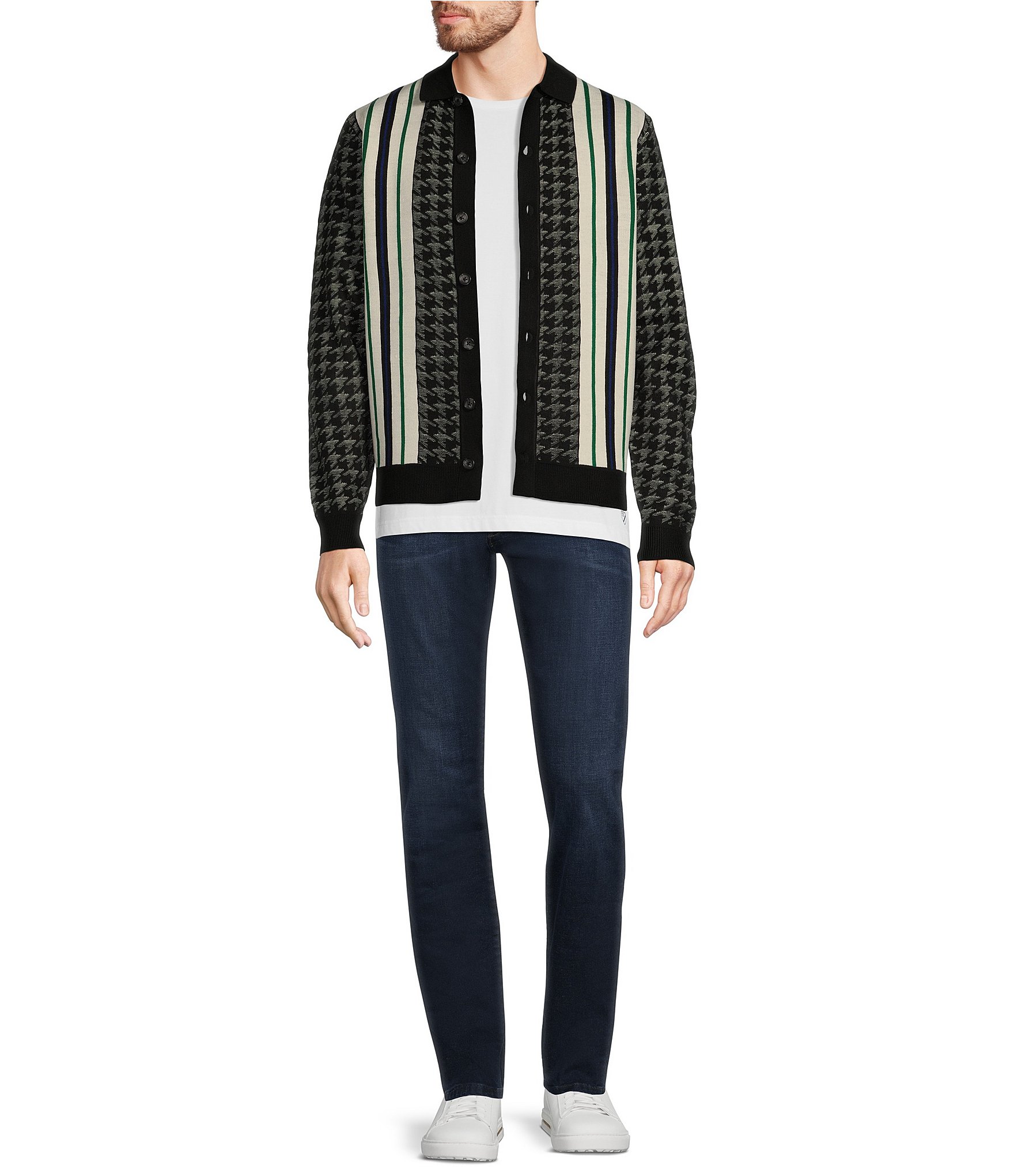 Murano Prehistoric Prep Collection Houndtooth Stripe Cardigan