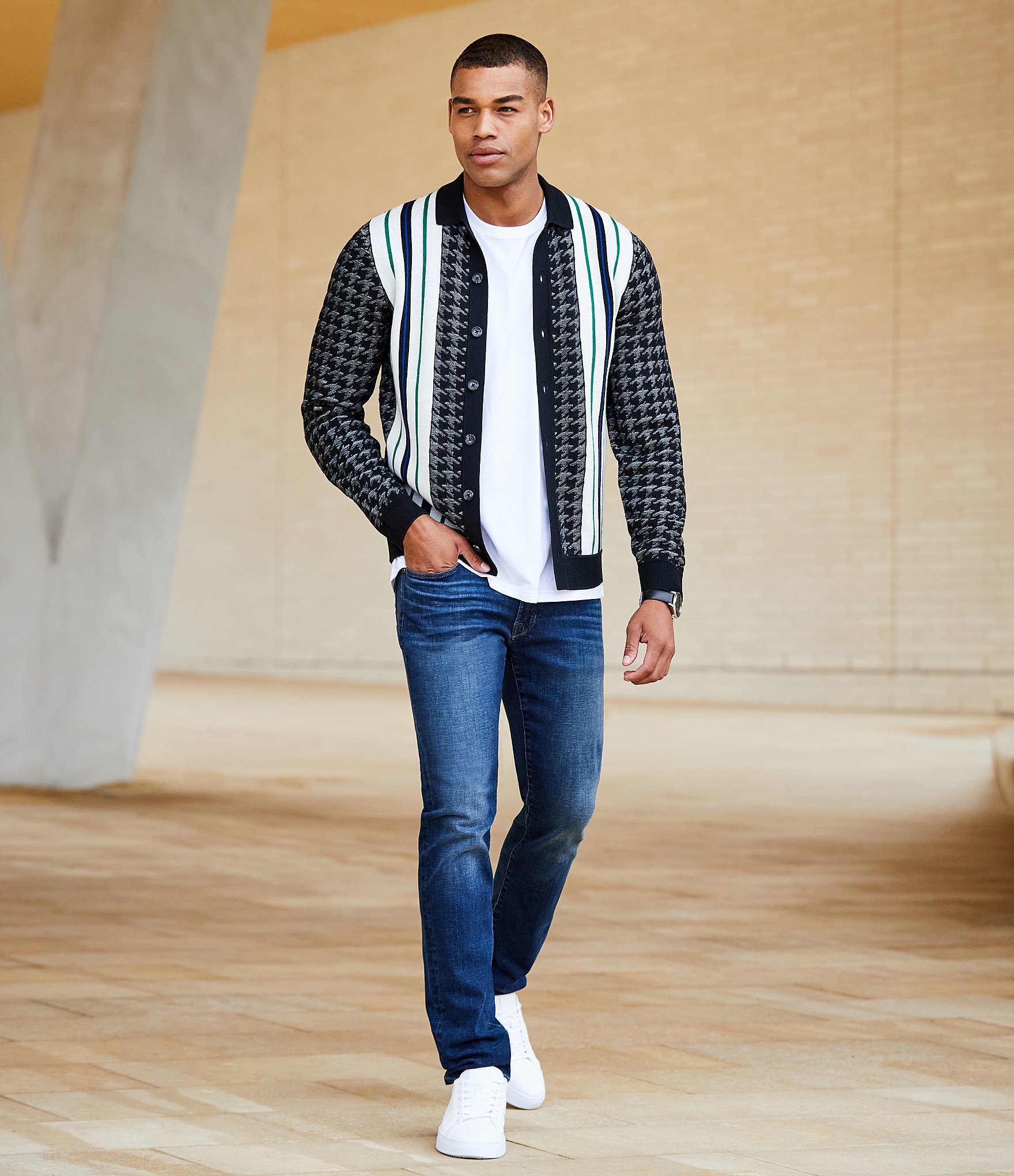 Murano Prehistoric Prep Collection Houndtooth Stripe Cardigan