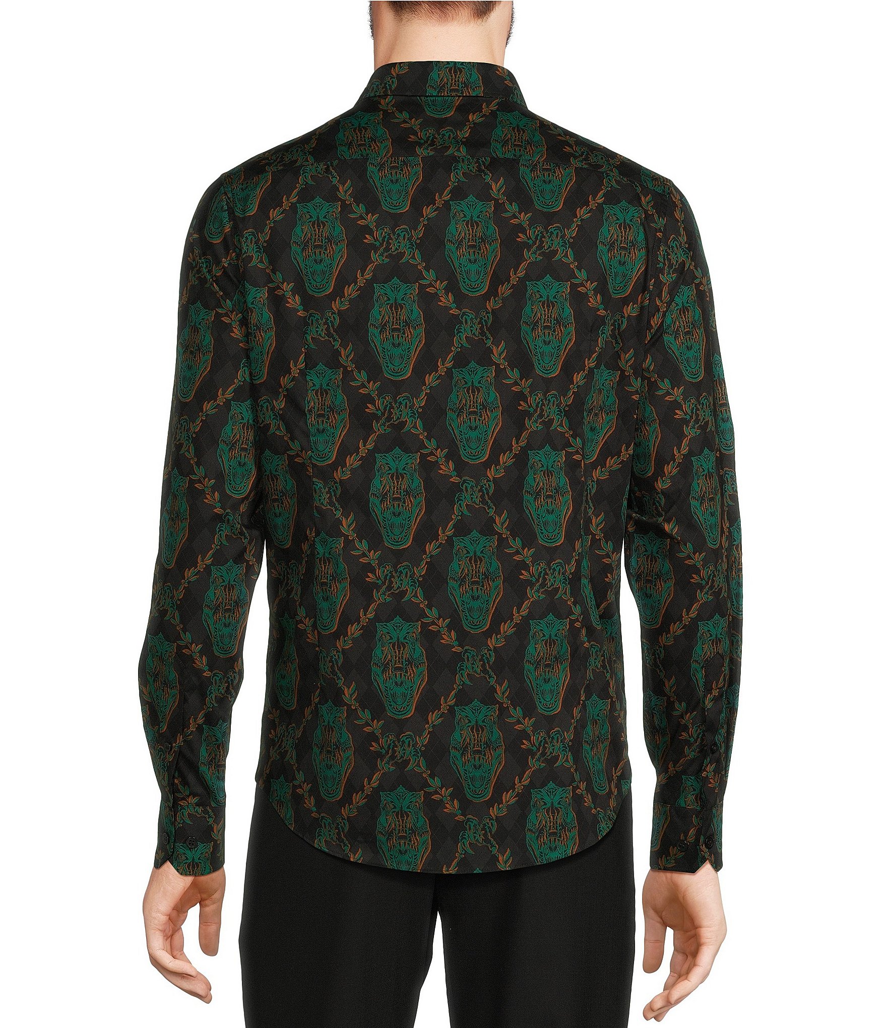 Murano Prehistoric Prep Collection Slim Fit Dinosaur Diamond Long Sleeve Woven Shirt