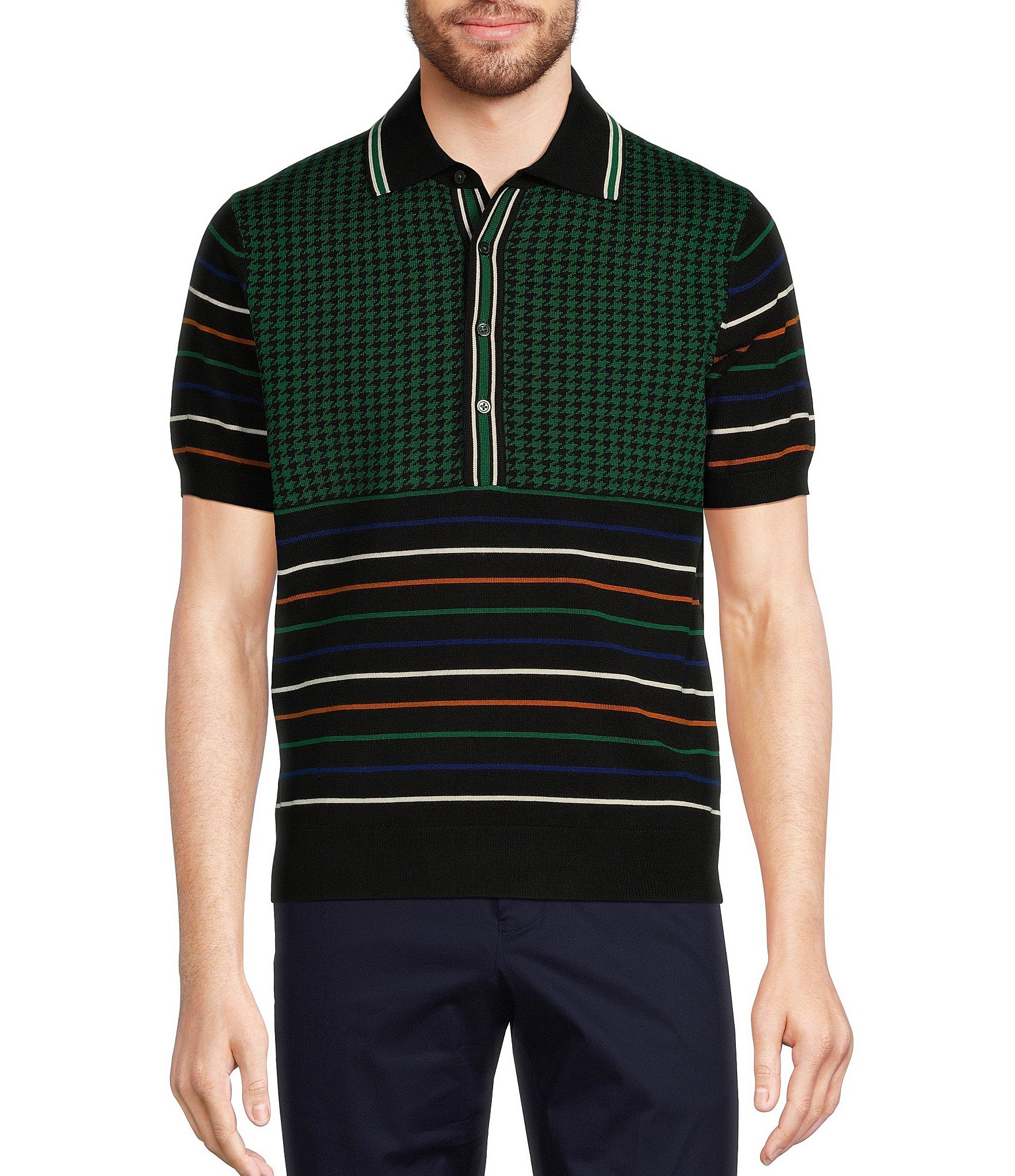 Murano Prehistoric Prep Slim Fit Striped Jacquard Polo Sweater