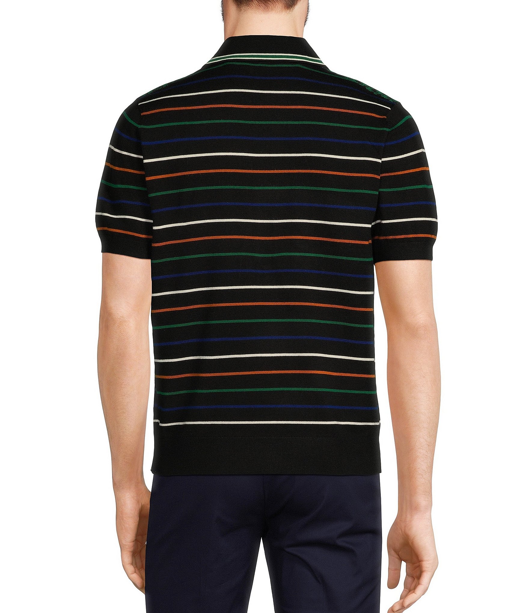 Murano Prehistoric Prep Slim Fit Striped Jacquard Polo Sweater