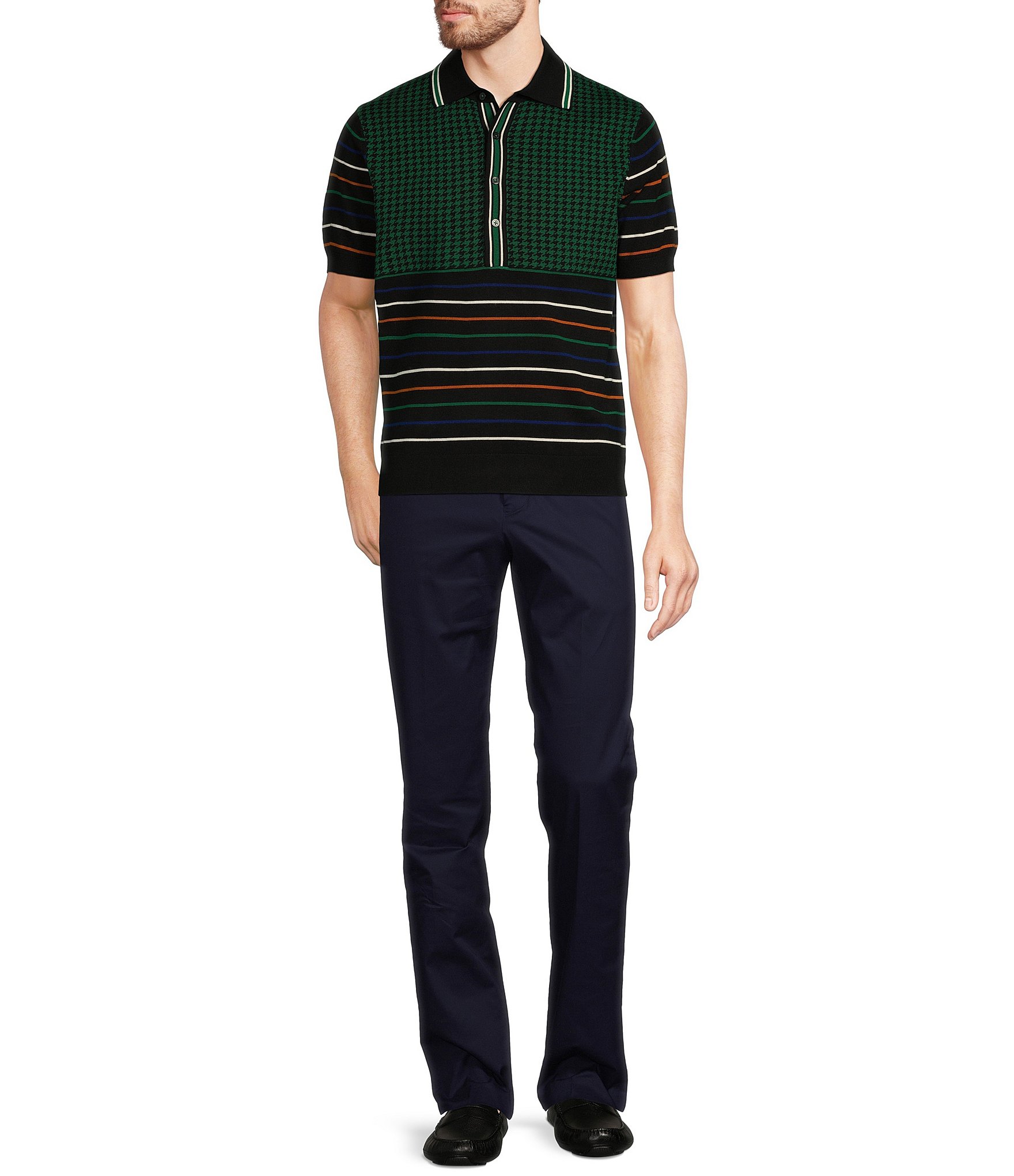 Murano Prehistoric Prep Slim Fit Striped Jacquard Polo Sweater