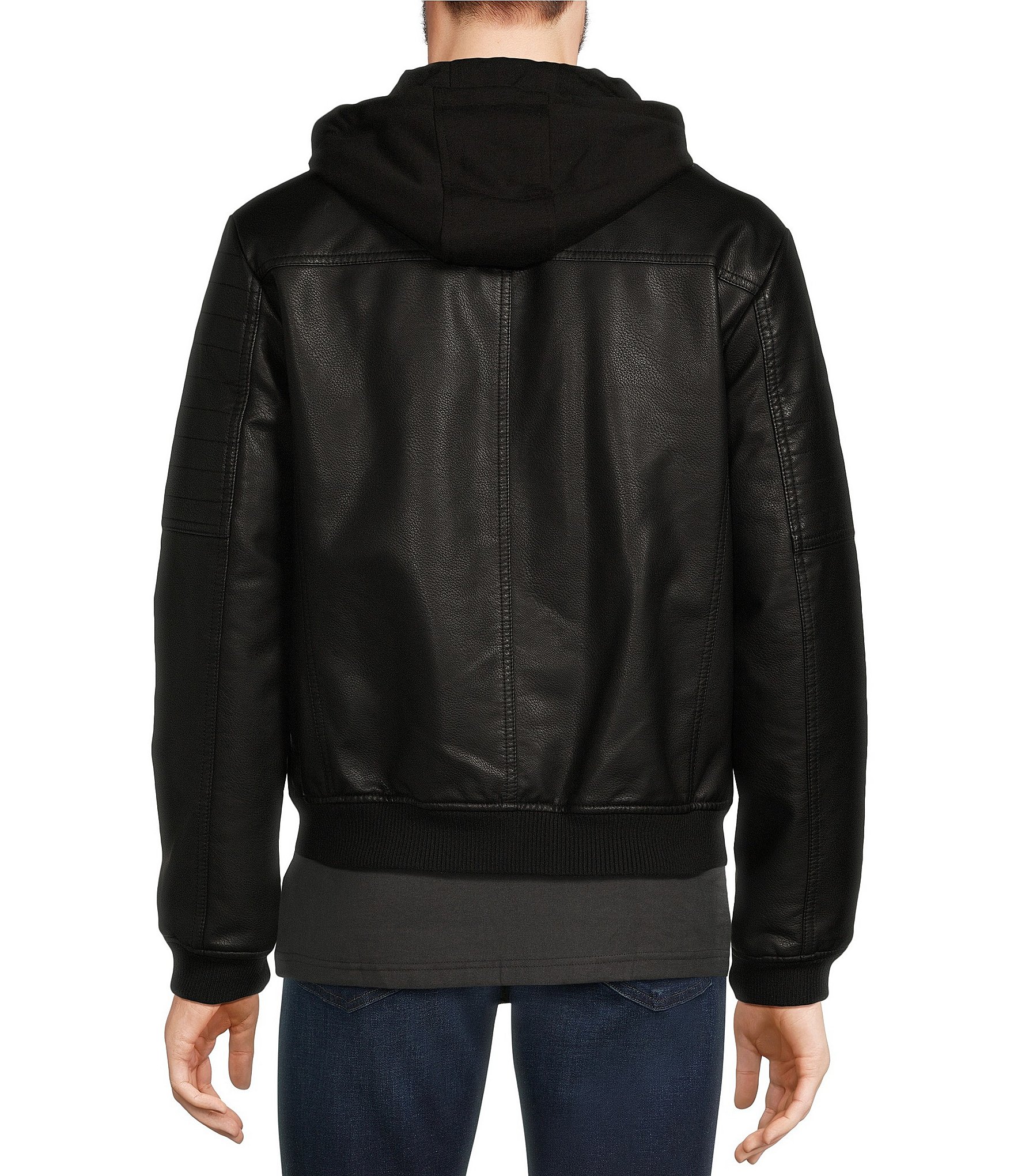 Murano PU Bomber with Knit Hood Faux Leather Jacket