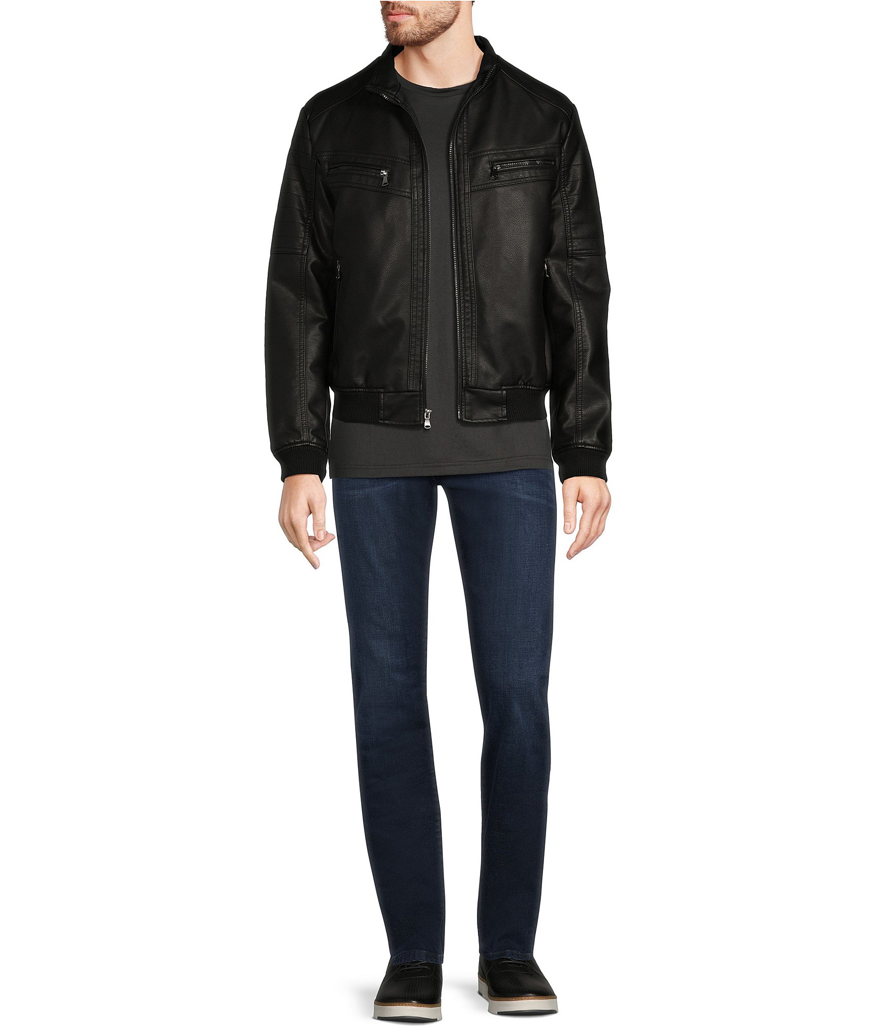 Murano PU Bomber with Knit Hood Faux Leather Jacket