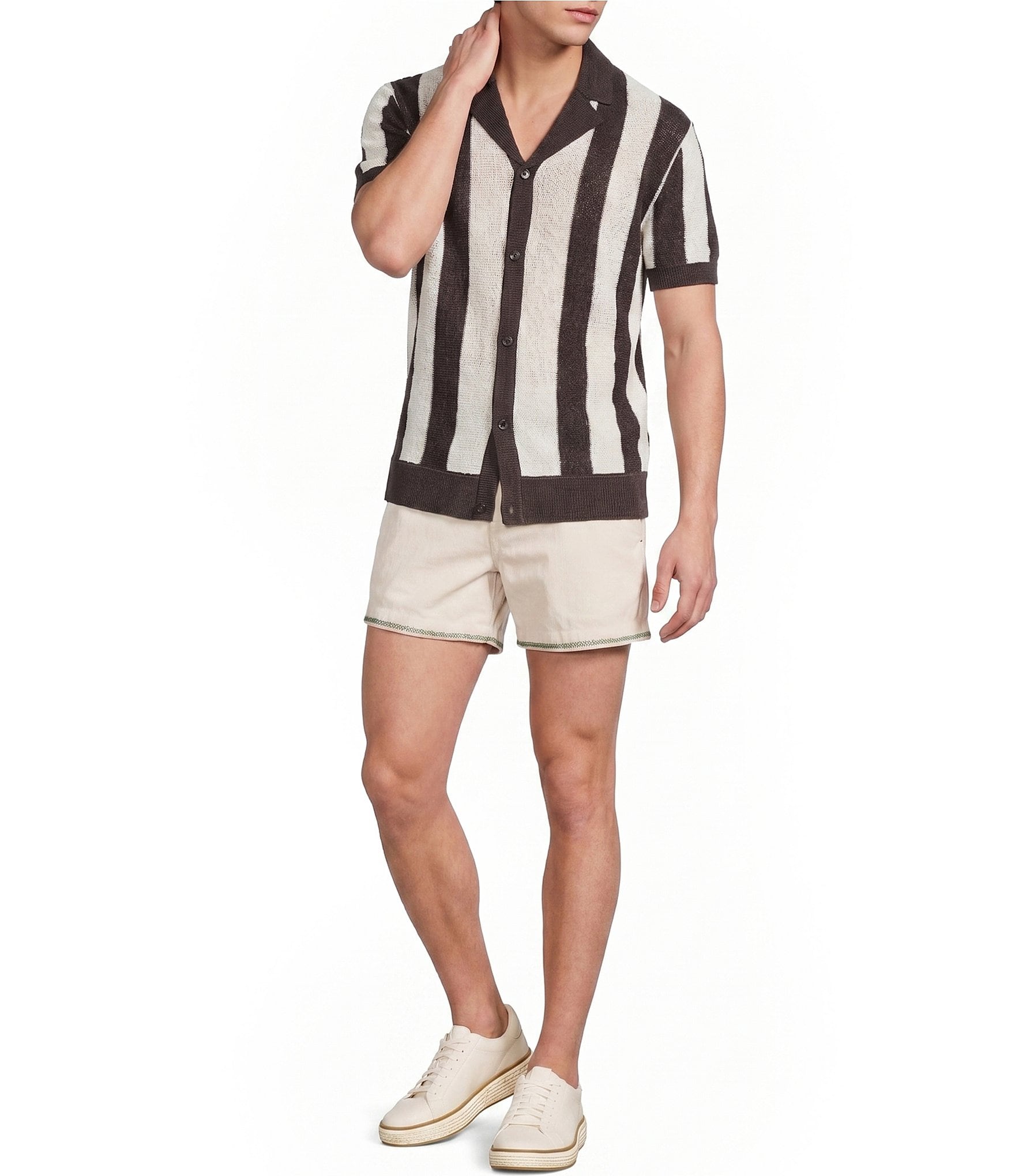 Murano Seville Collection Stripe Short Sleeve Button Front Shirt
