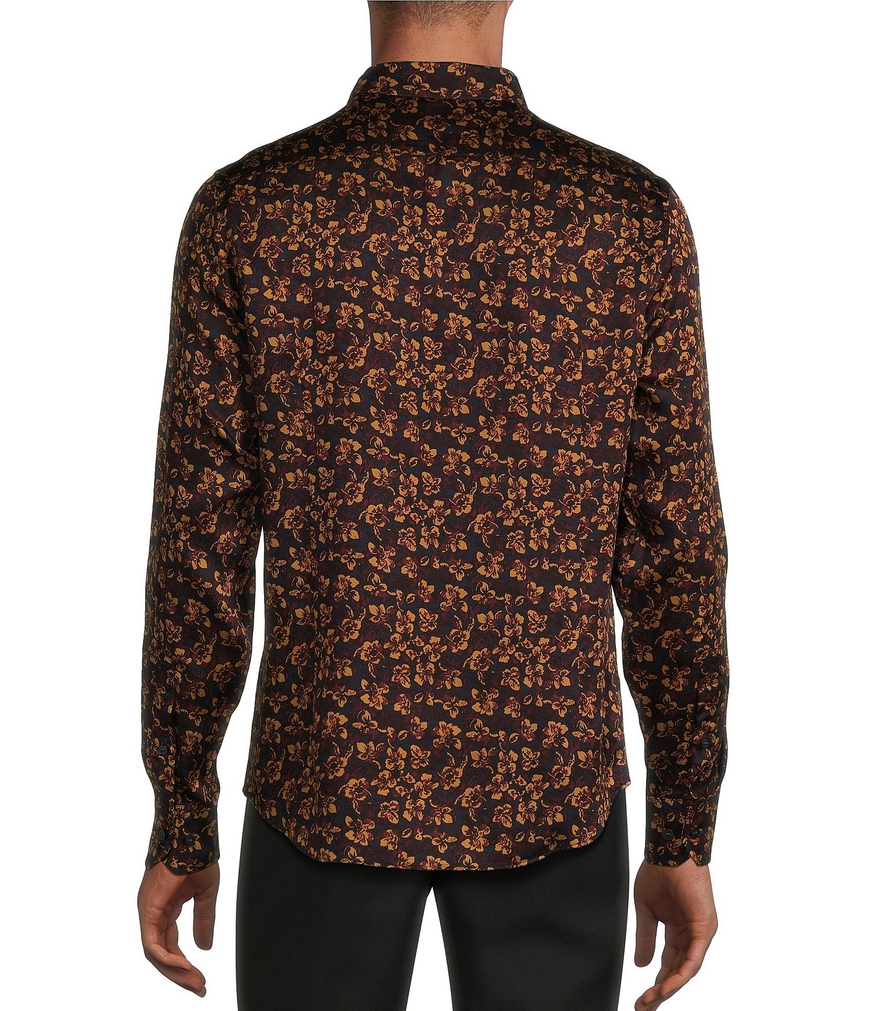 Murano Slim Fit Floral Sateen Long Sleeve Woven Shirt