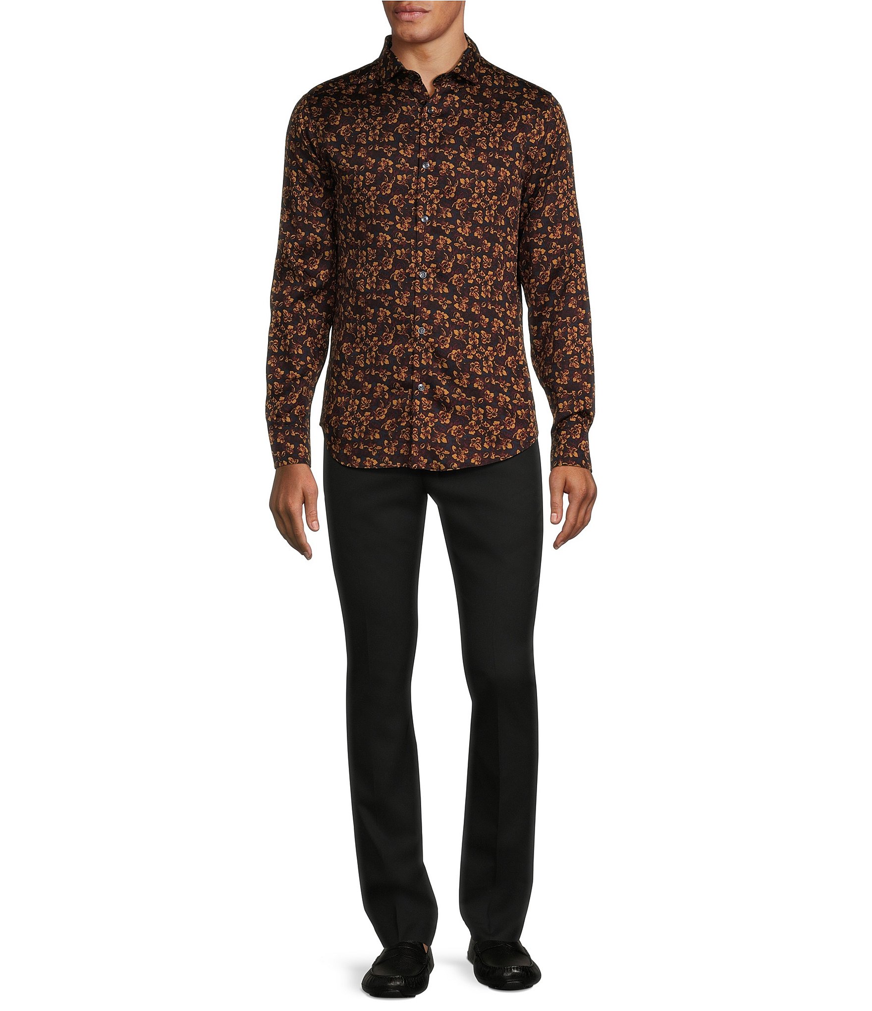 Murano Slim Fit Floral Sateen Long Sleeve Woven Shirt