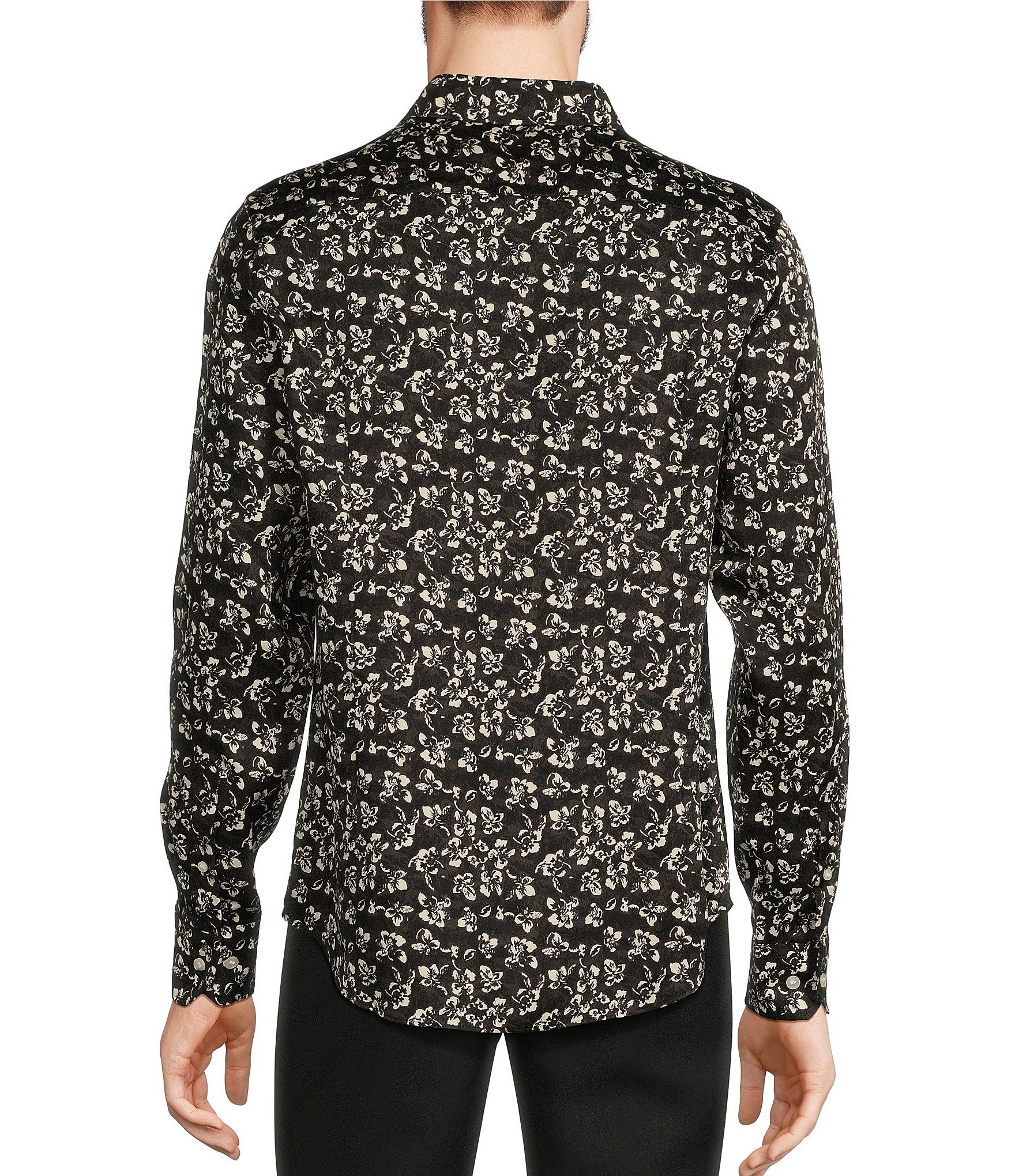 Murano Slim Fit Floral Sateen Long Sleeve Woven Shirt