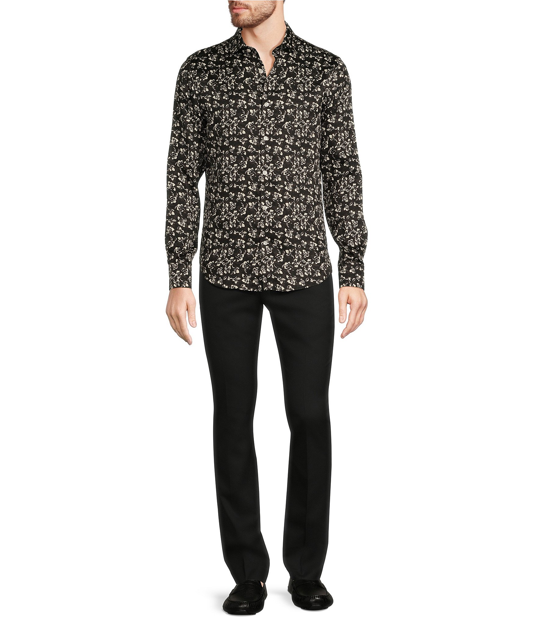 Murano Slim Fit Floral Sateen Long Sleeve Woven Shirt