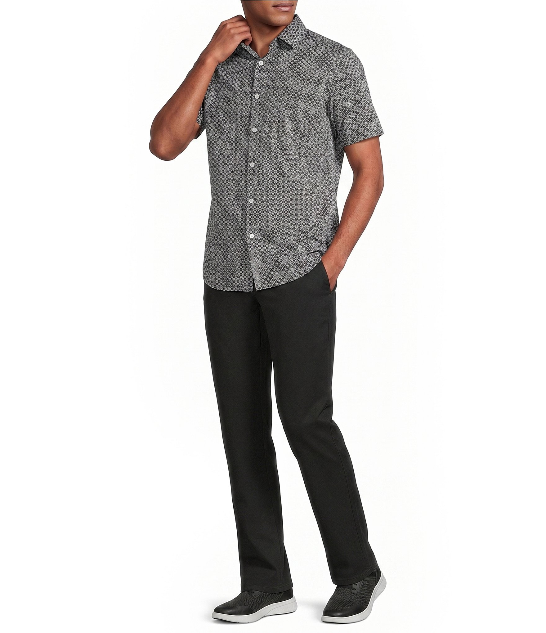 Murano Slim Fit Geo Pattern Performance Stretch Short Sleeve Woven Shirt