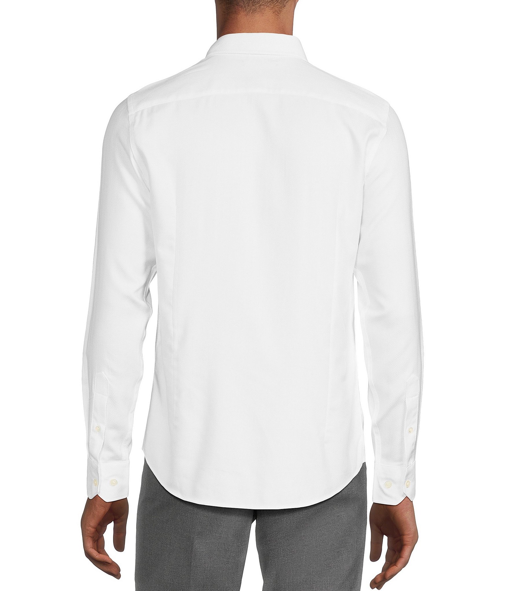 Murano Slim-Fit Tonal Herringbone Pattern Long Sleeve Woven Shirt