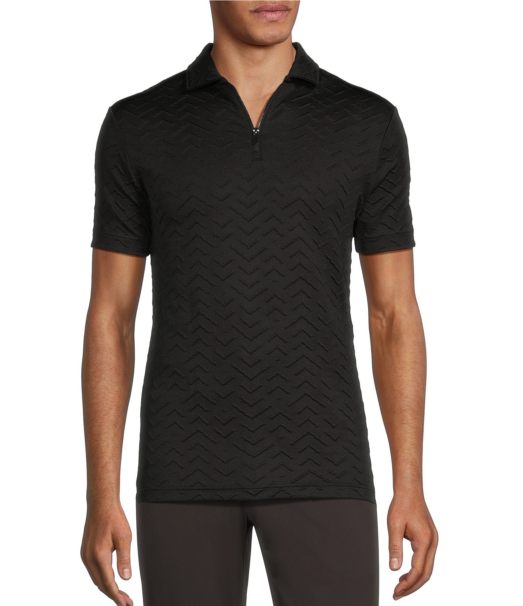 Murano Slim Fit Jacquard Stretch Quarter-Zip Short Sleeve Polo Shirt
