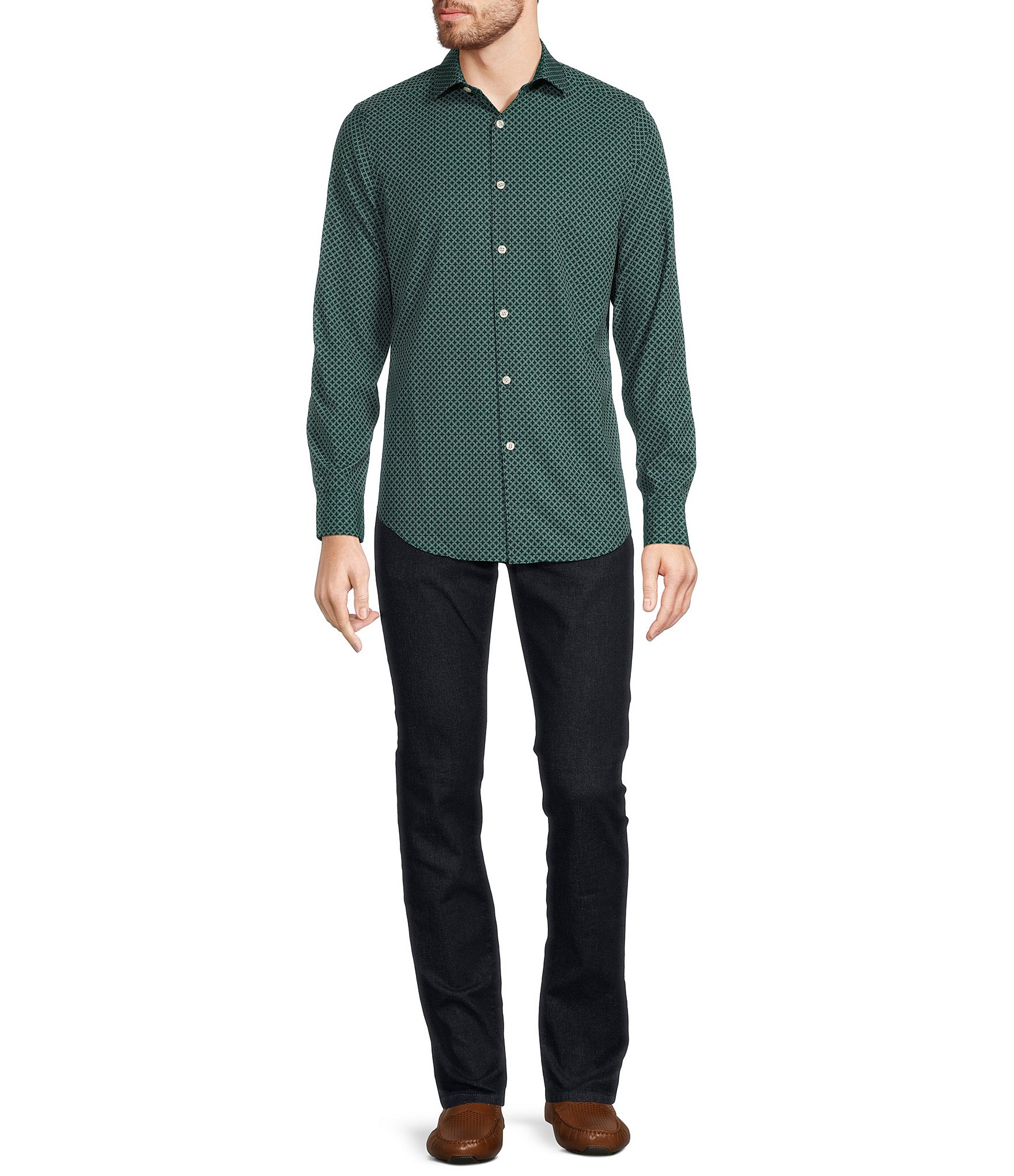 Murano Slim-Fit Long Sleeve Geometric Print Performance Woven Shirt