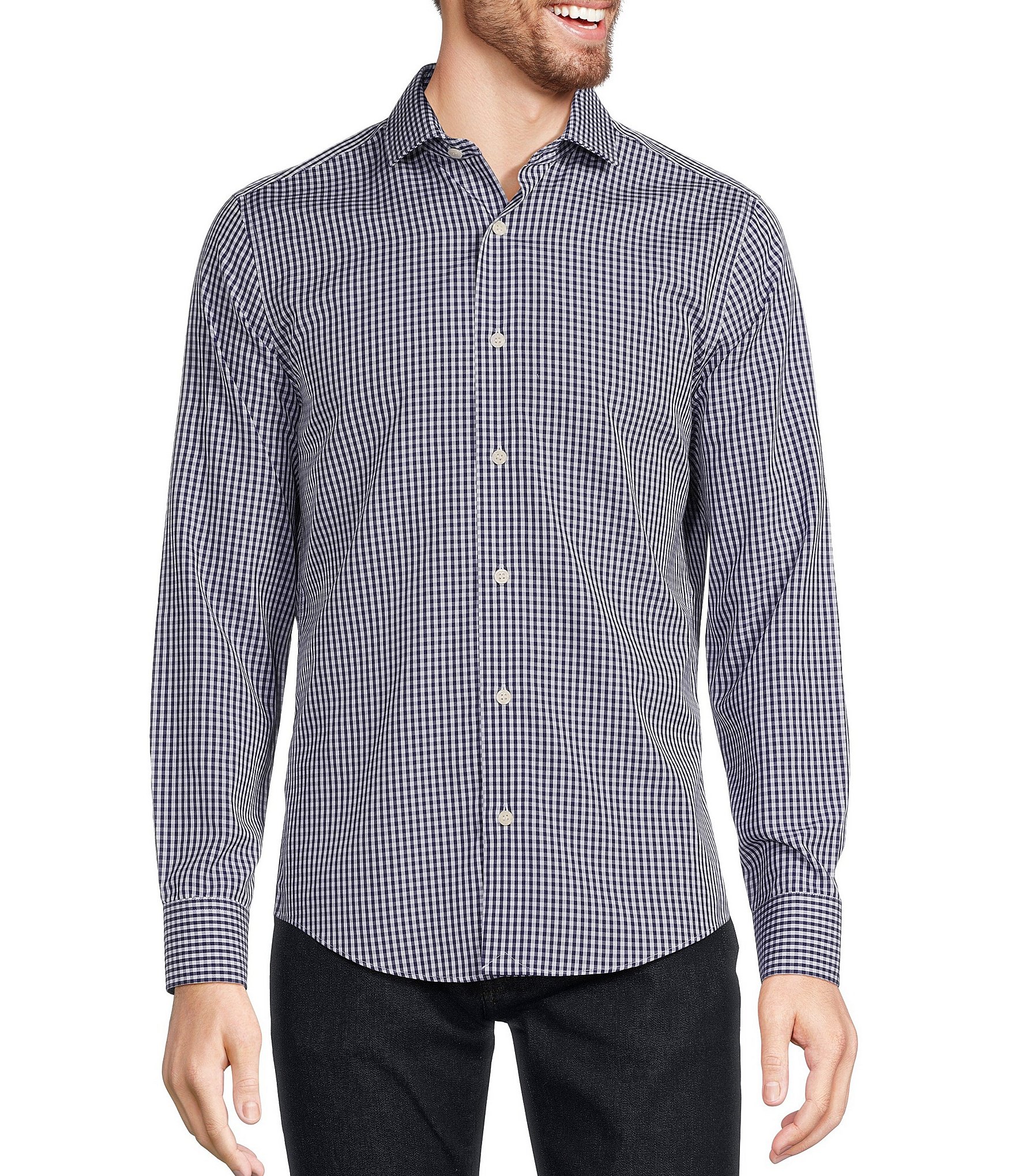 Murano Slim-Fit Non-Iron Italian Cotton Check Long-Sleeve Woven Shirt