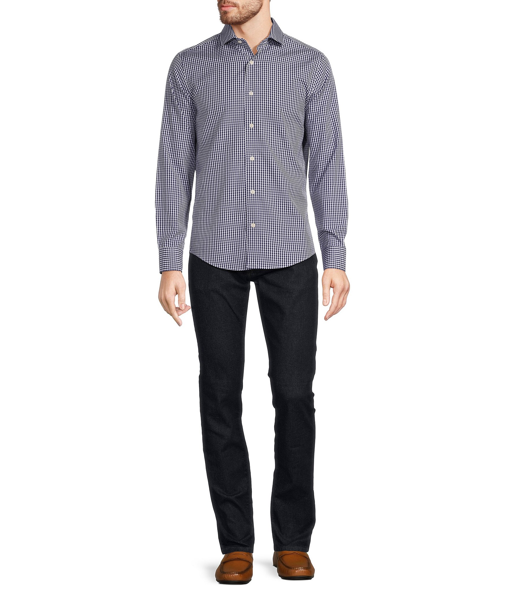 Murano Slim-Fit Non-Iron Italian Cotton Check Long-Sleeve Woven Shirt