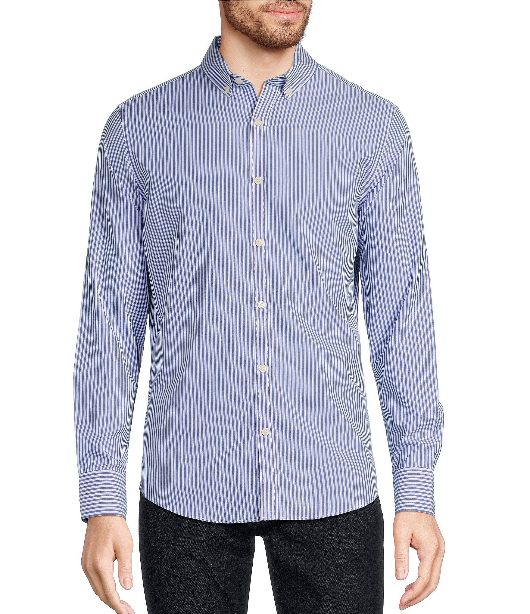 Murano Slim-Fit Non-Iron Italian Cotton Stripe Long-Sleeve Woven Shirt ...