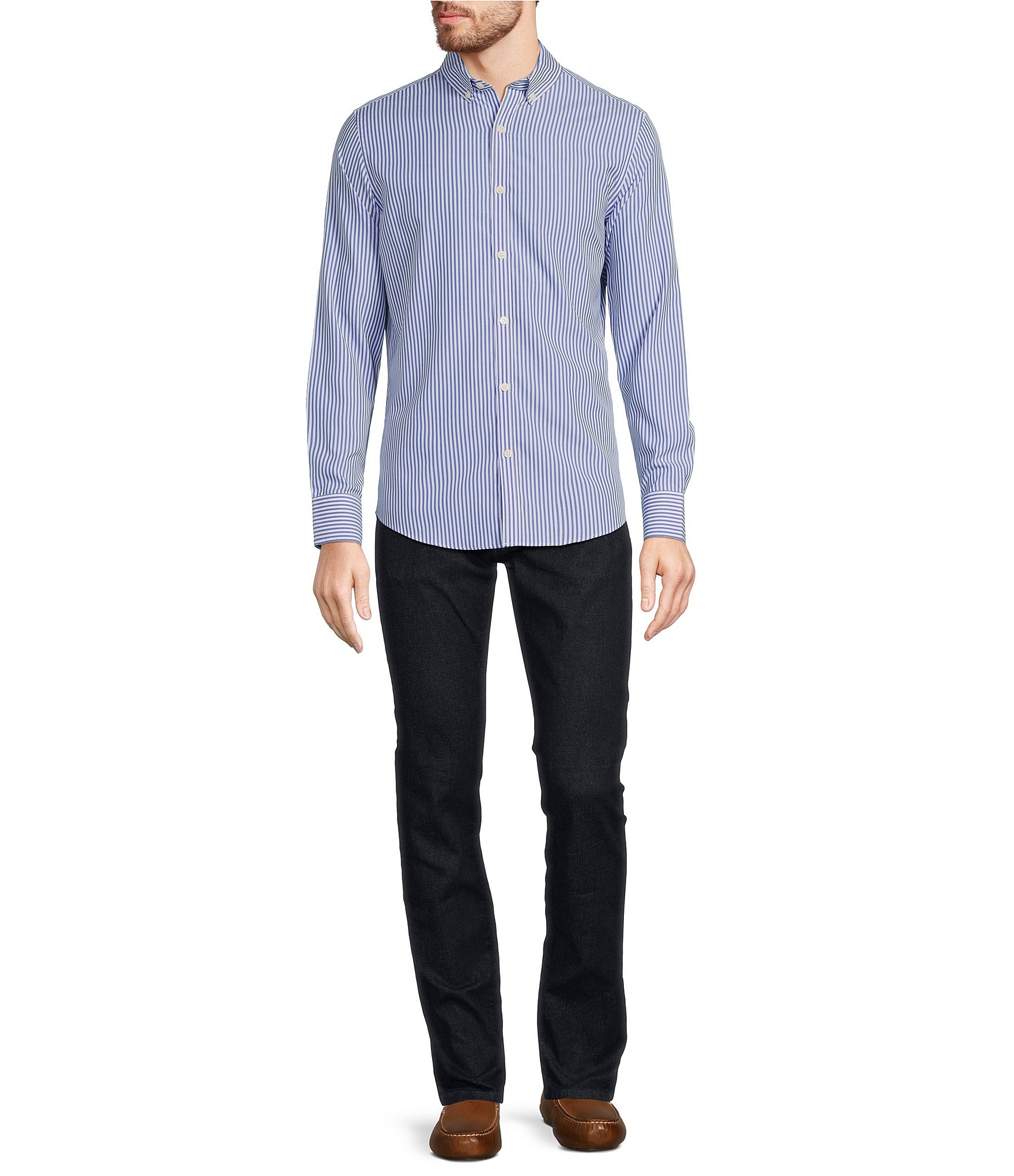 Murano Slim-Fit Non-Iron Italian Cotton Stripe Long-Sleeve Woven Shirt