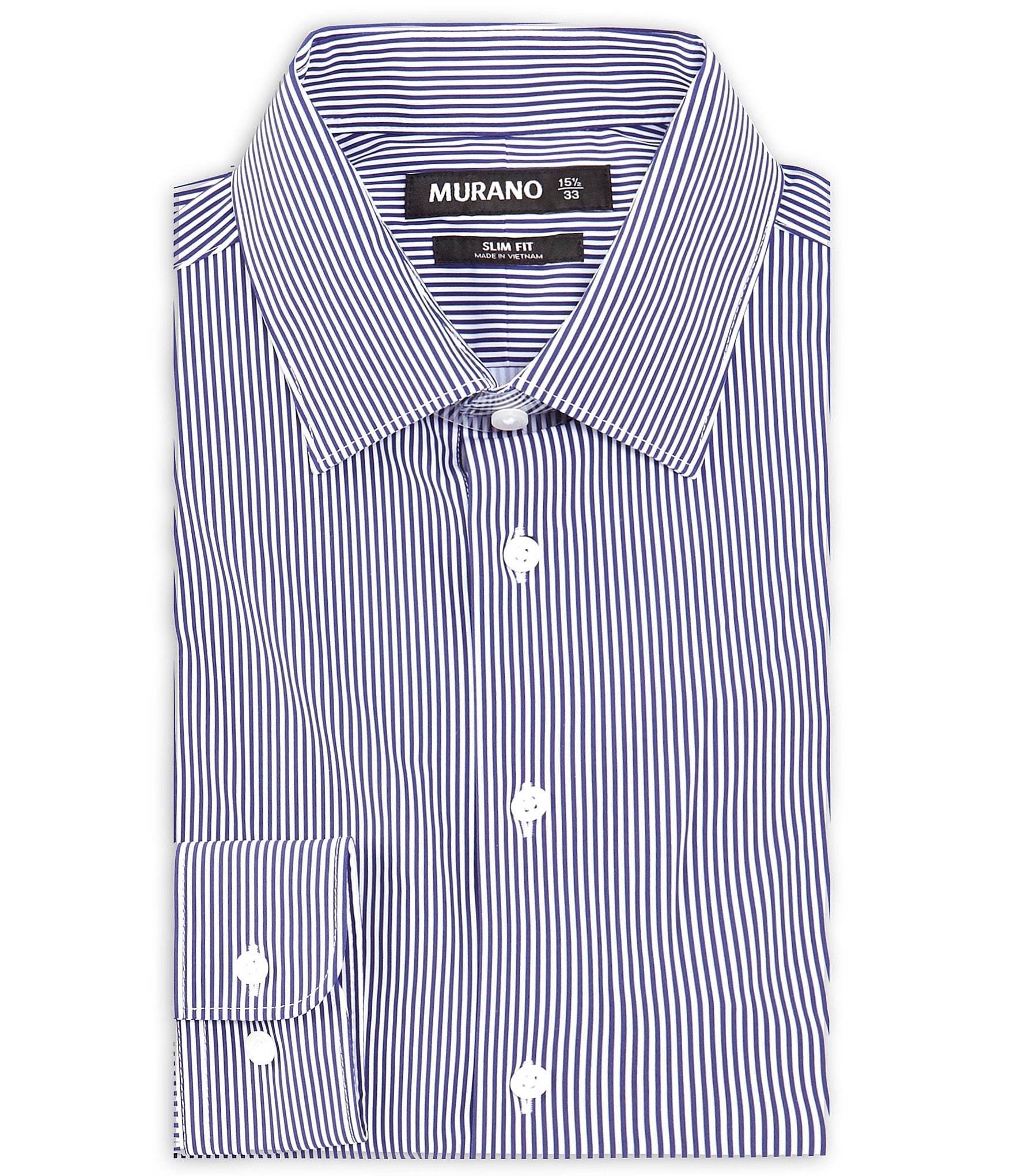 Murano Slim Fit Non-Iron Point Collar Bengal Striped Knit Dress Shirt ...