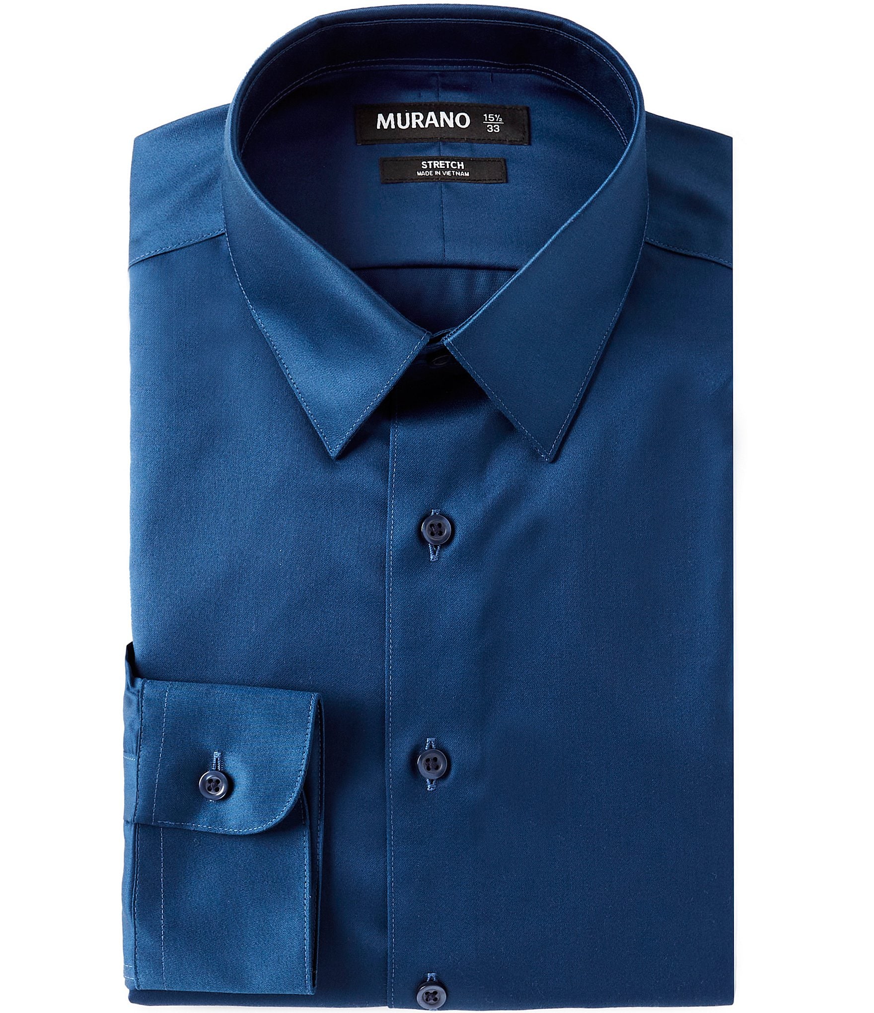 Murano Slim Fit Non Iron Point Collar Solid Sateen Dress Shirt  