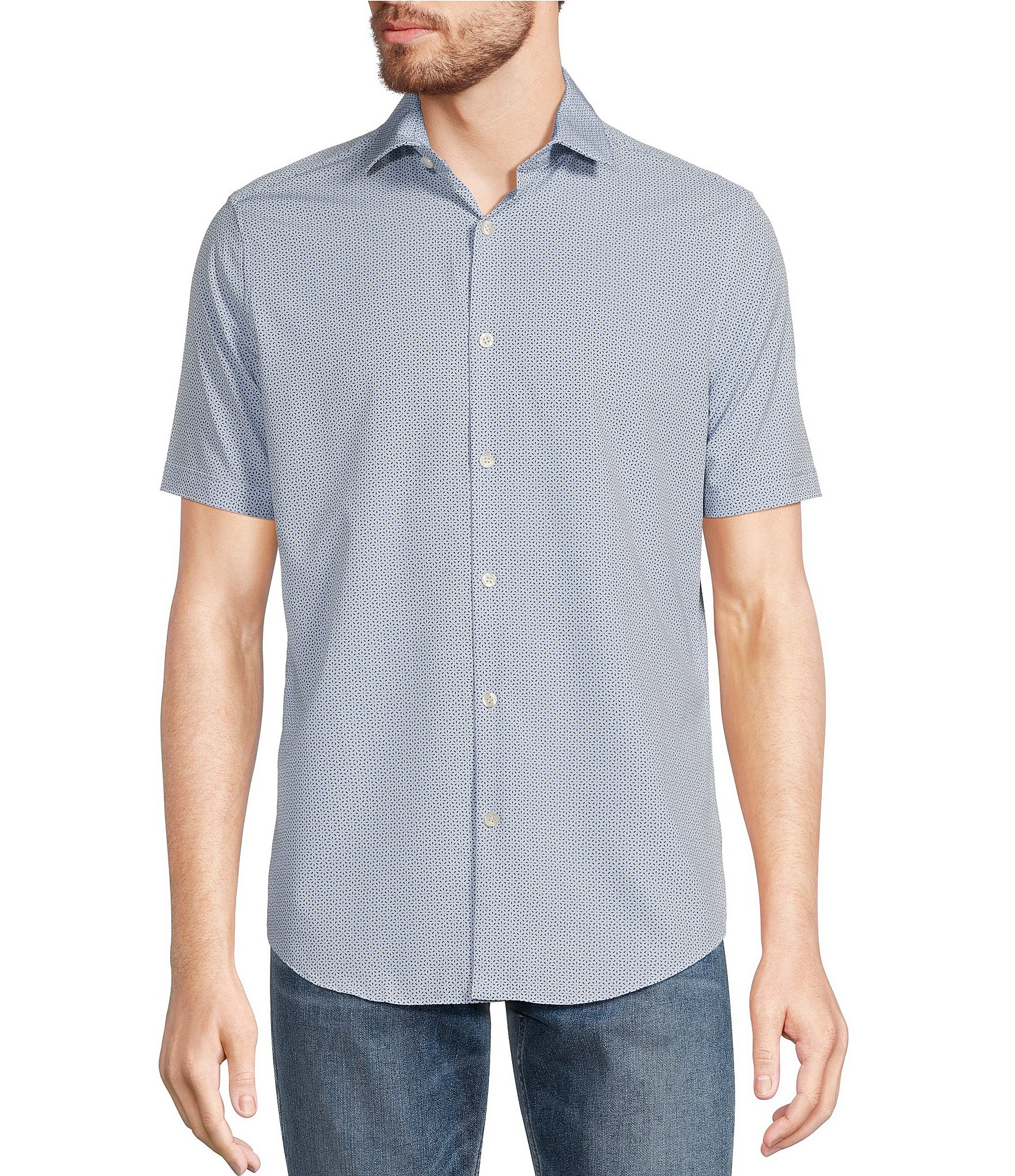 Murano Slim Fit Performance Geometric Print Short Sleeve Woven Shirt