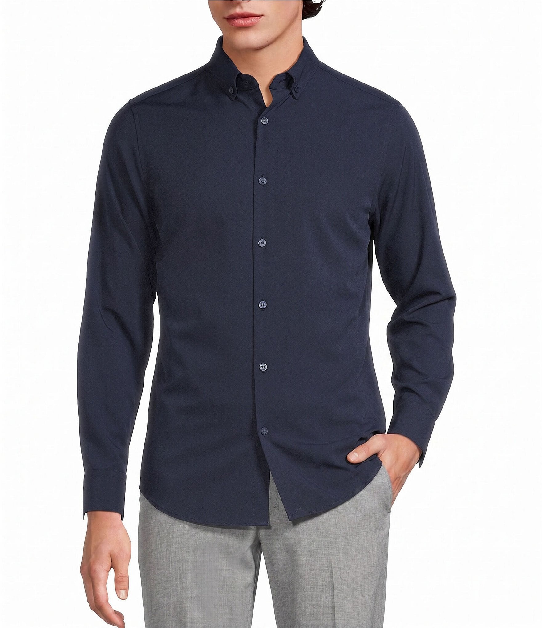 Murano Slim Fit Performance Solid Long Sleeve Woven Shirt