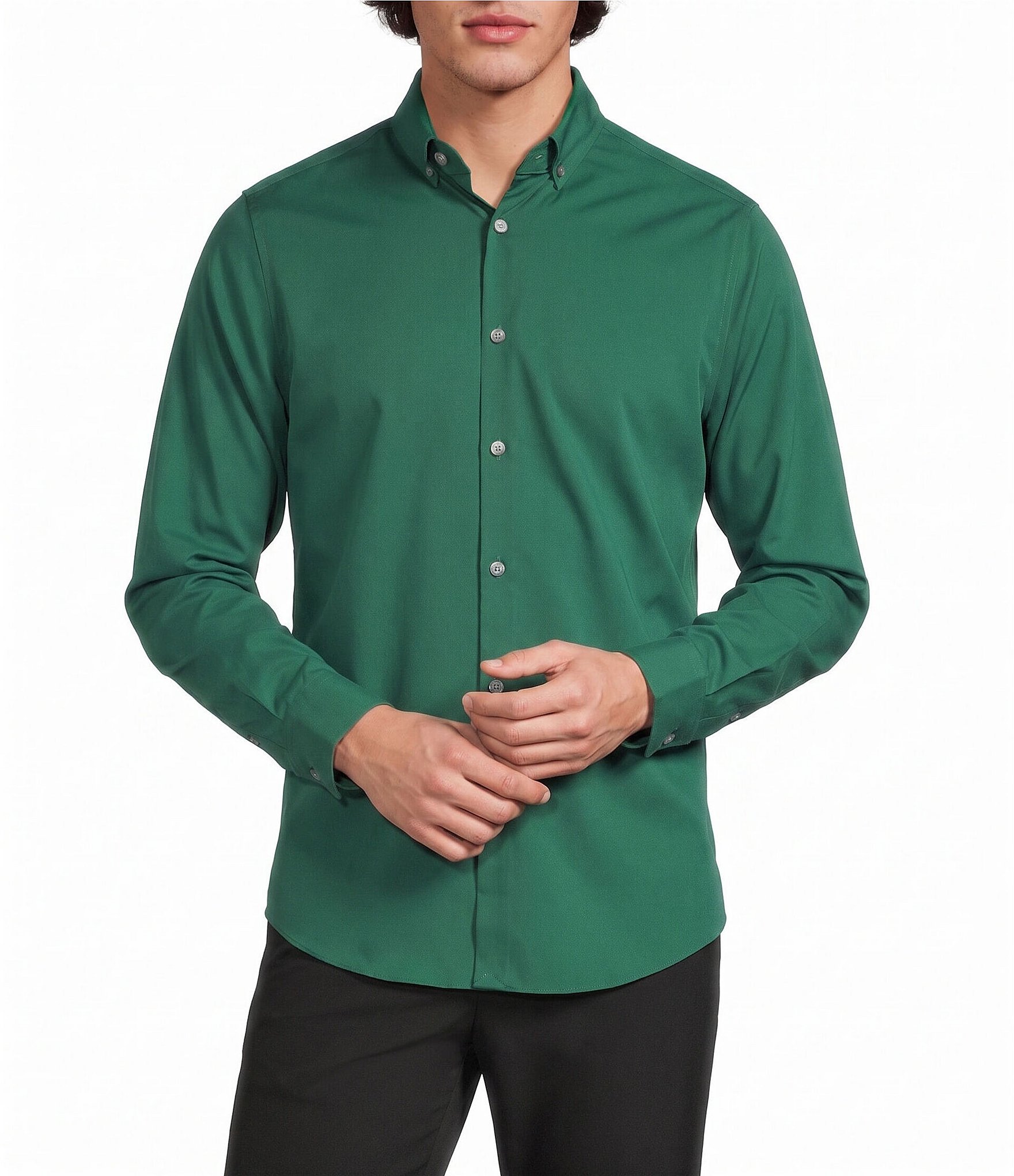 Murano Slim Fit Performance Solid Long Sleeve Woven Shirt