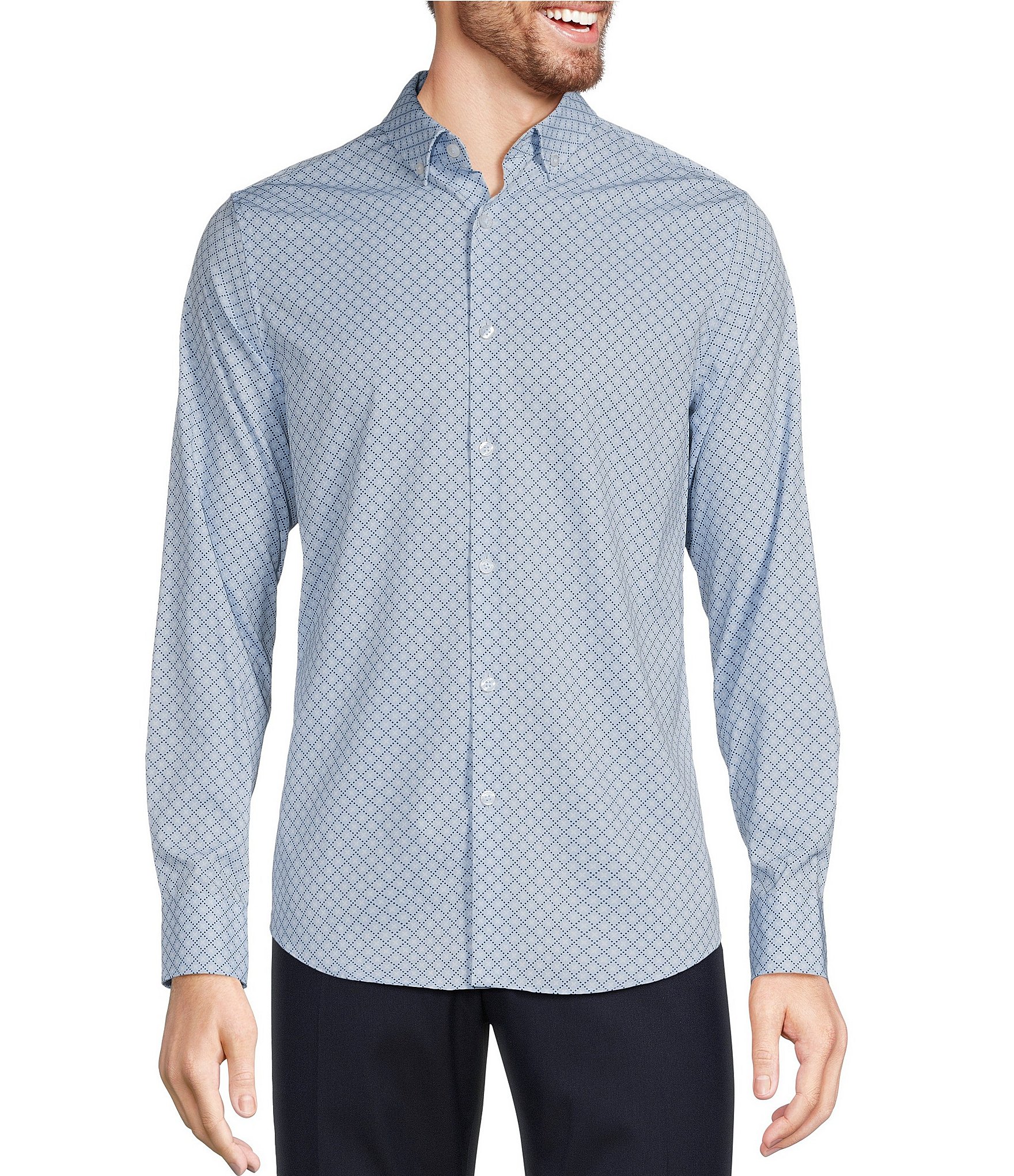 Murano Slim Fit Performance Stretch Geo Print Long Sleeve Woven Shirt