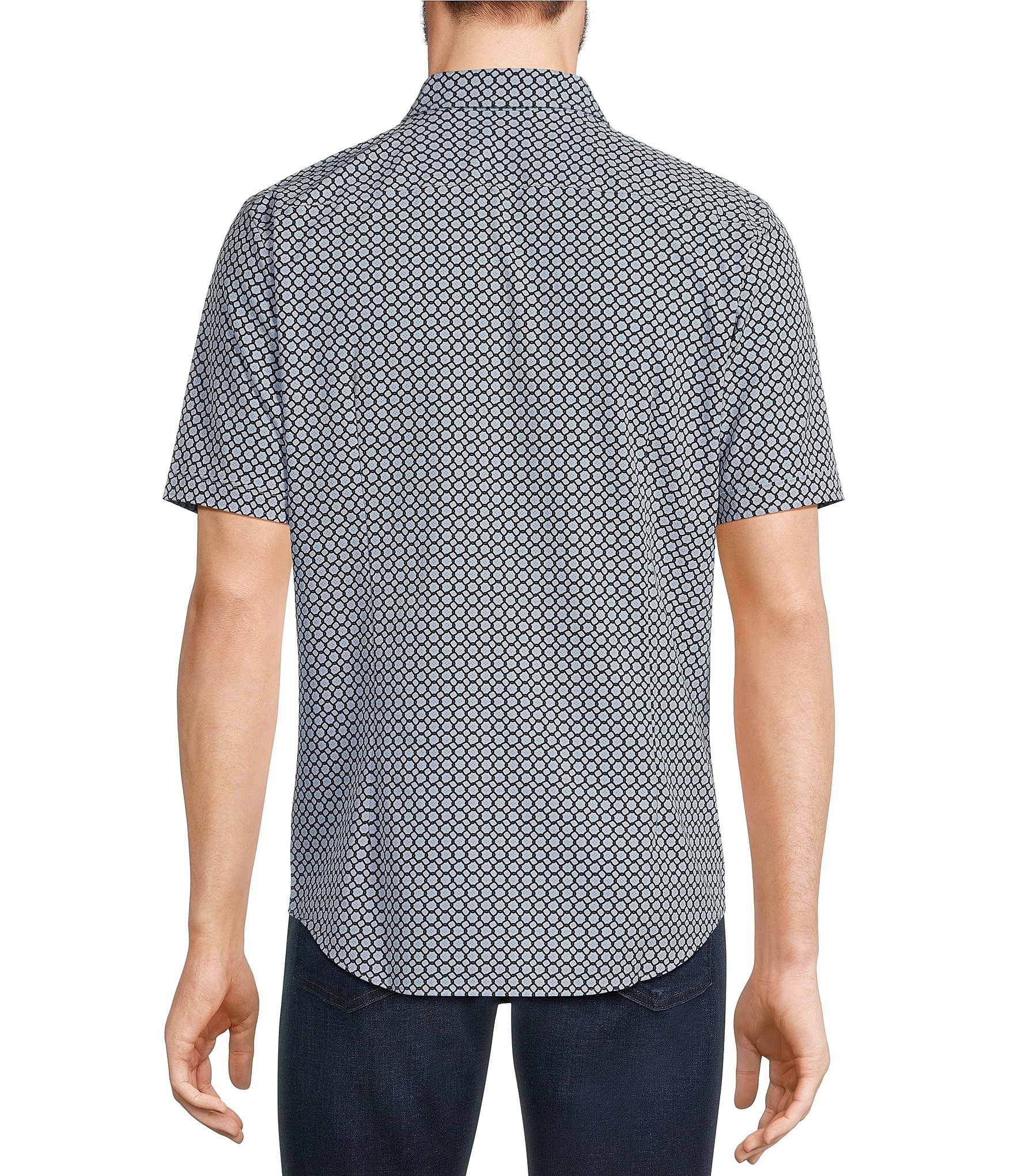 Murano Slim Fit Performance Stretch Lasso Print Short Sleeve Woven Shirt