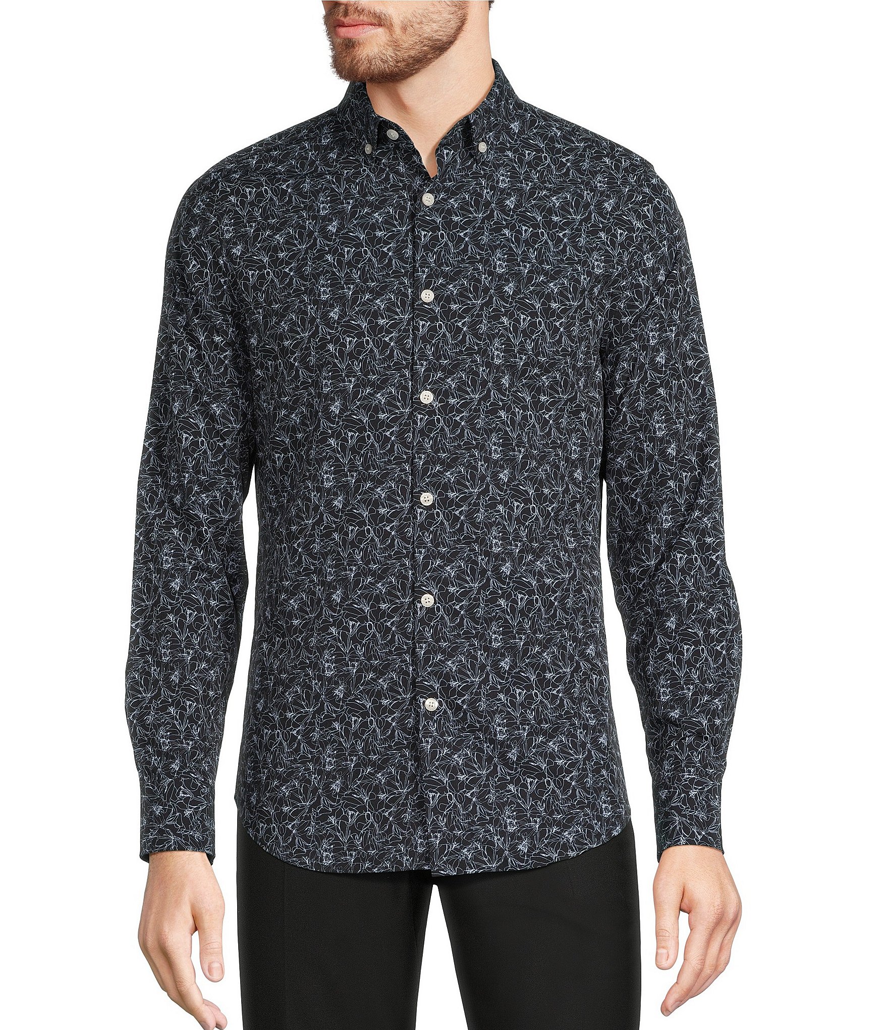 Murano Slim-Fit Performance Stretch Printed Long Sleeve Woven Shirt