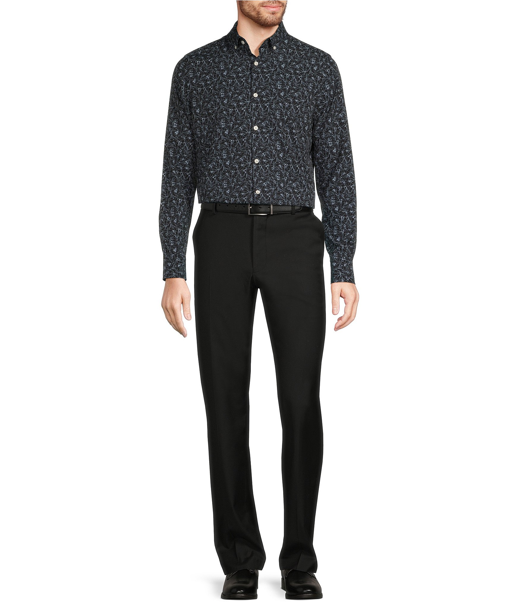 Murano Slim-Fit Performance Stretch Printed Long Sleeve Woven Shirt