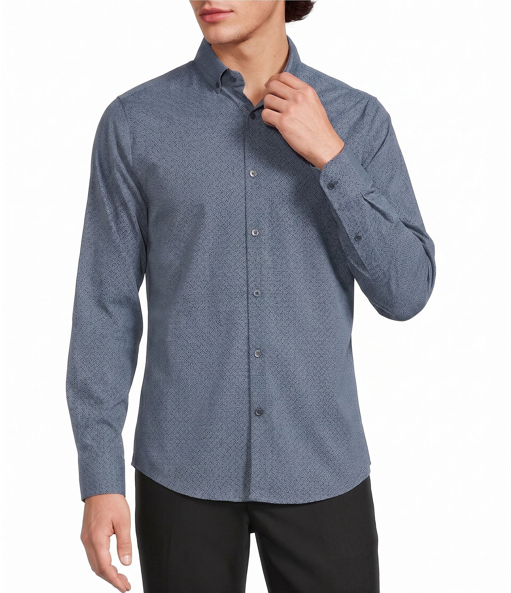 Murano Slim Fit Performance Stretch Star Print Long Sleeve Woven Shirt