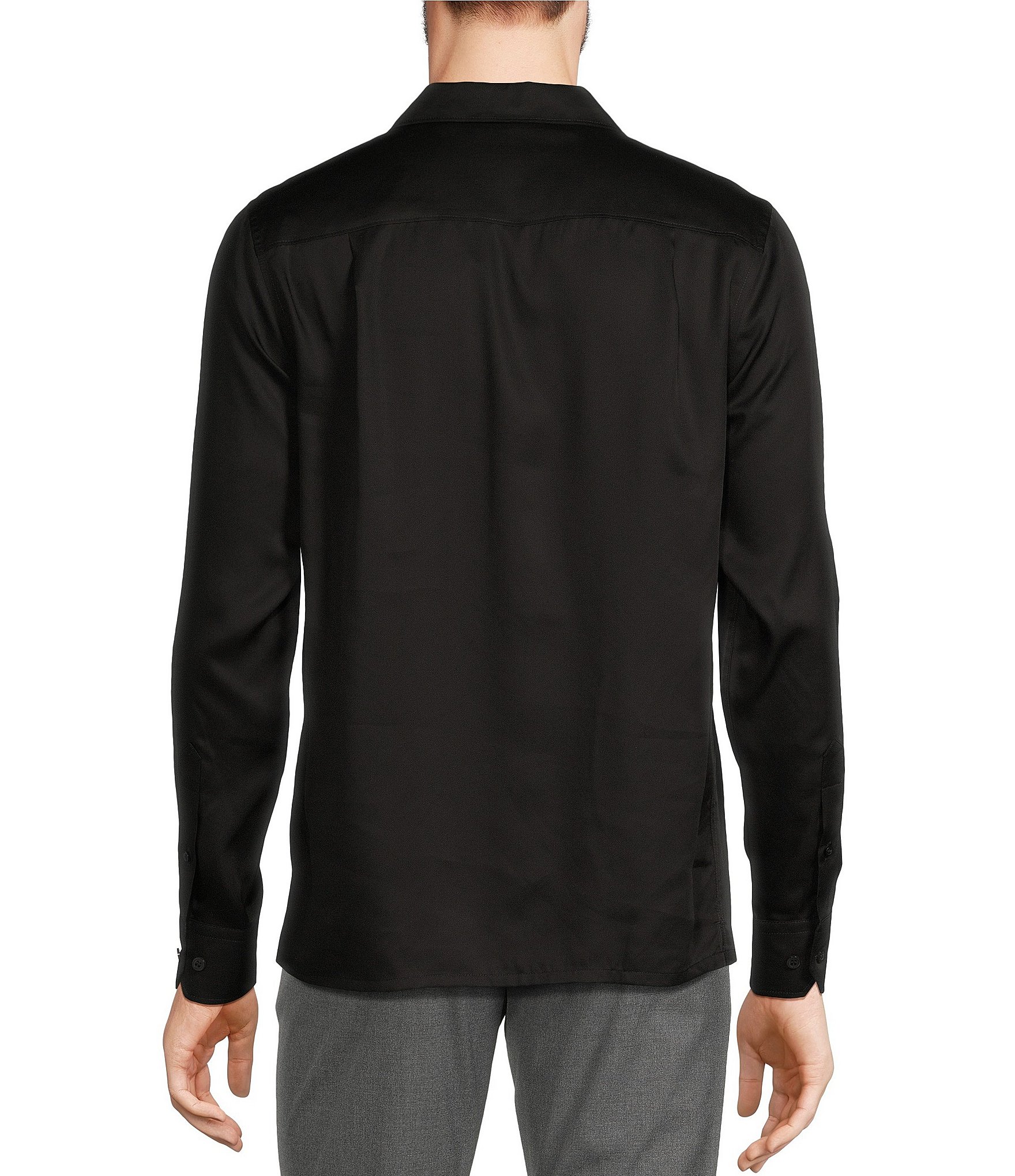 Murano Slim Fit Sateen Solid Long Sleeve Woven Camp Shirt